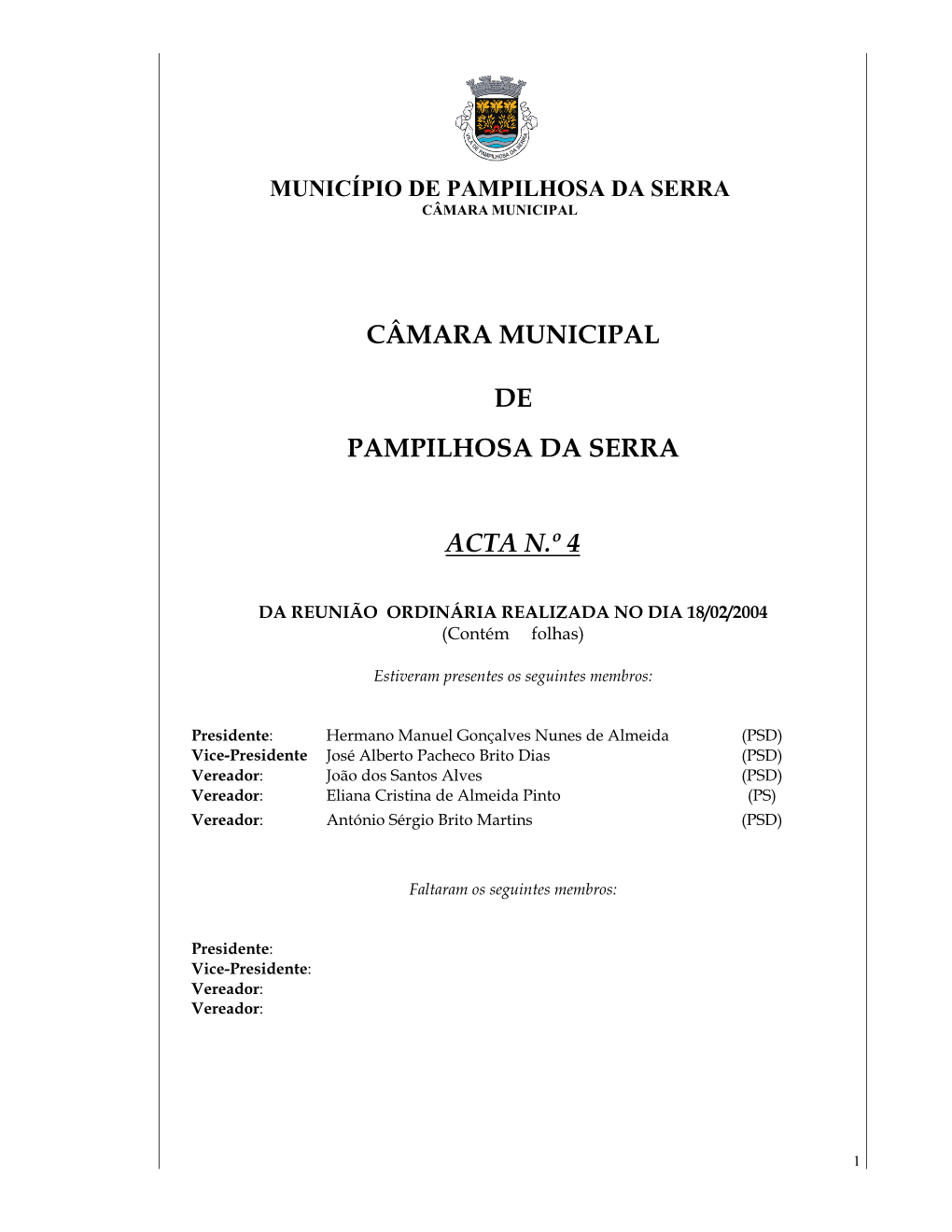 Câmara Municipal De Pampilhosa Da Serra Acta N.º 4