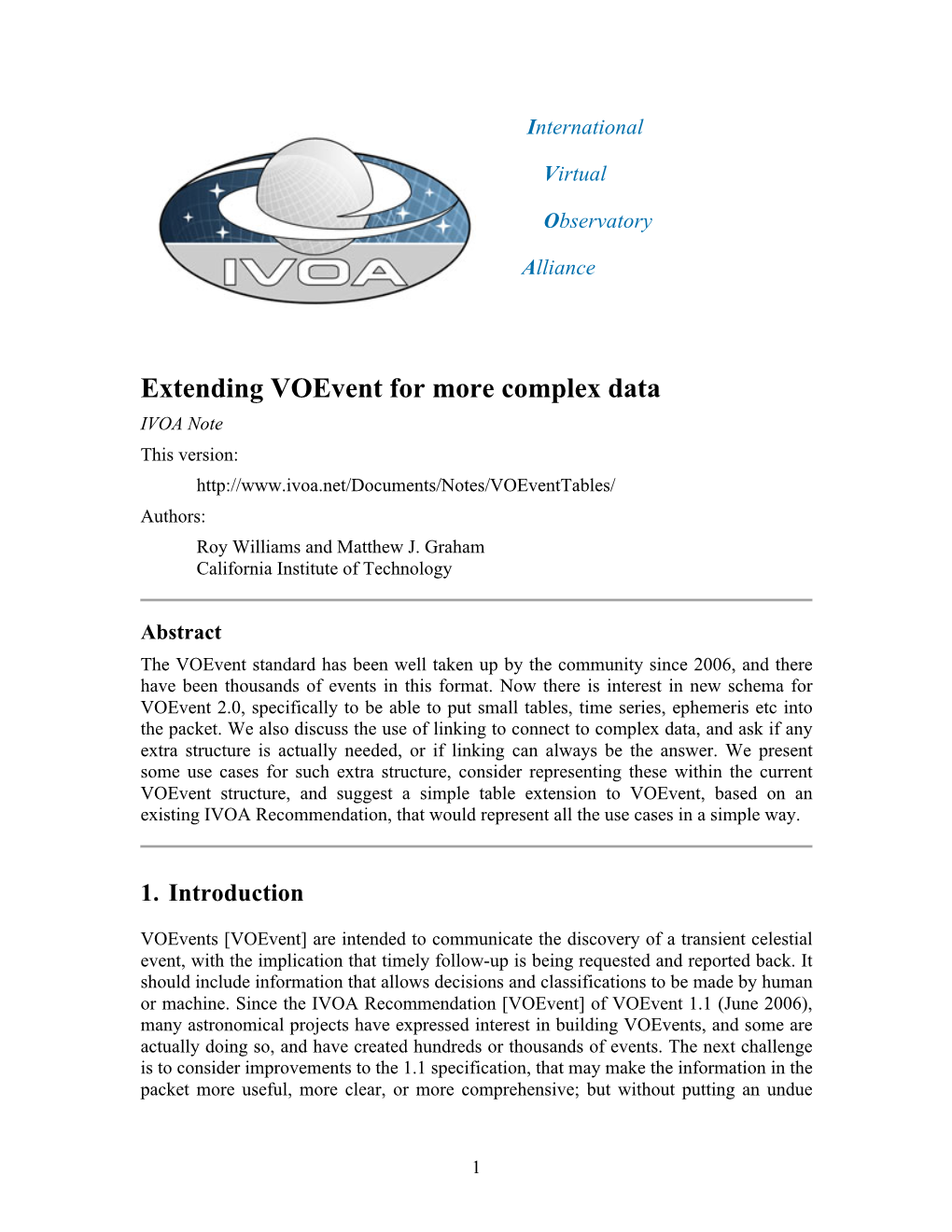 Voeventtables/ Authors: Roy Williams and Matthew J