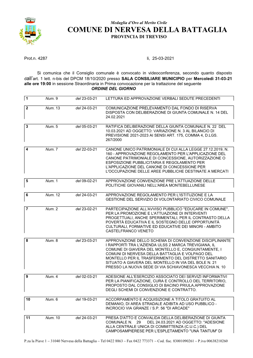 Comune Di Nervesa Della Battaglia Provincia Di Treviso