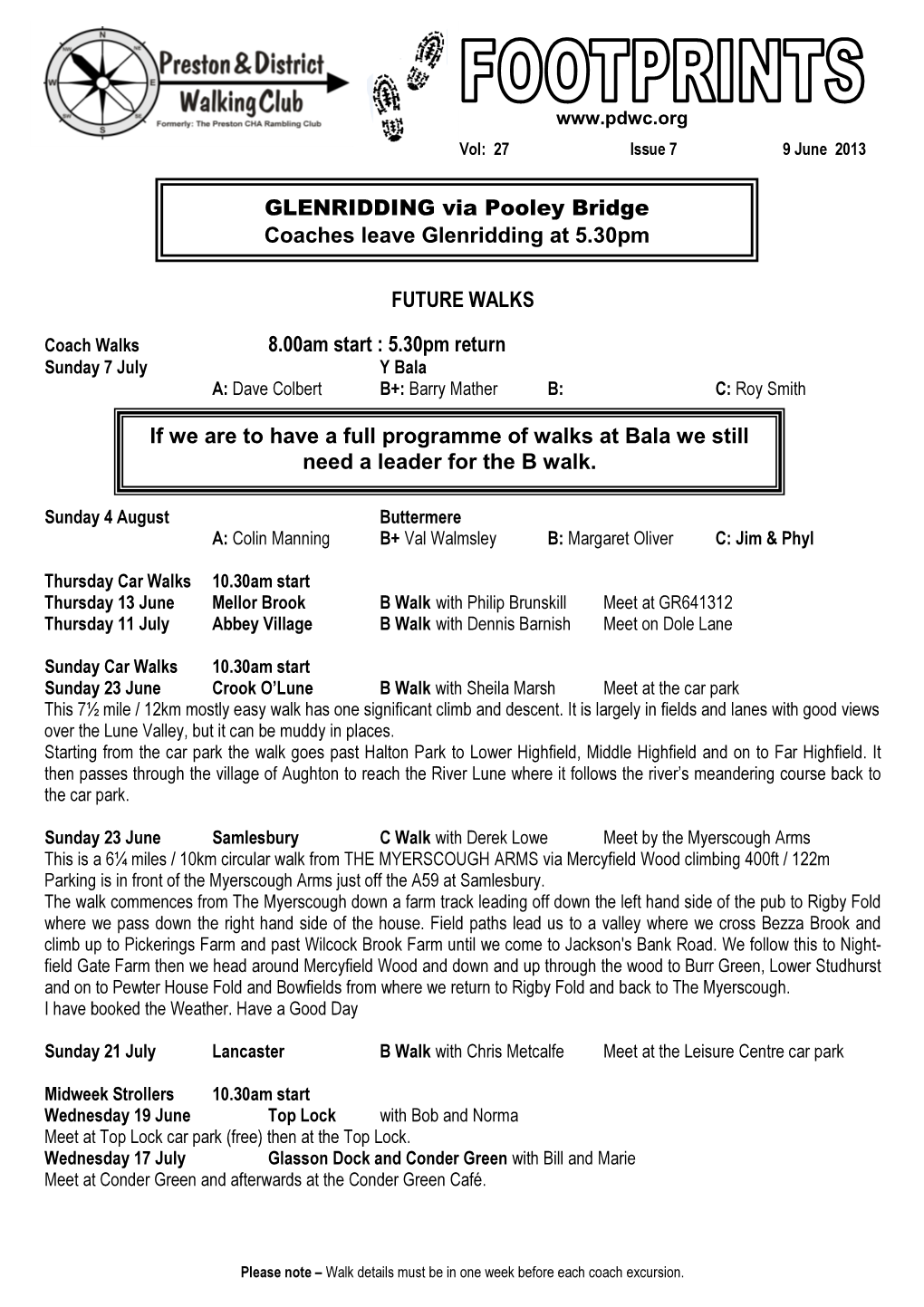 FUTURE WALKS 8.00Am Start : 5.30Pm Return GLENRIDDING Via