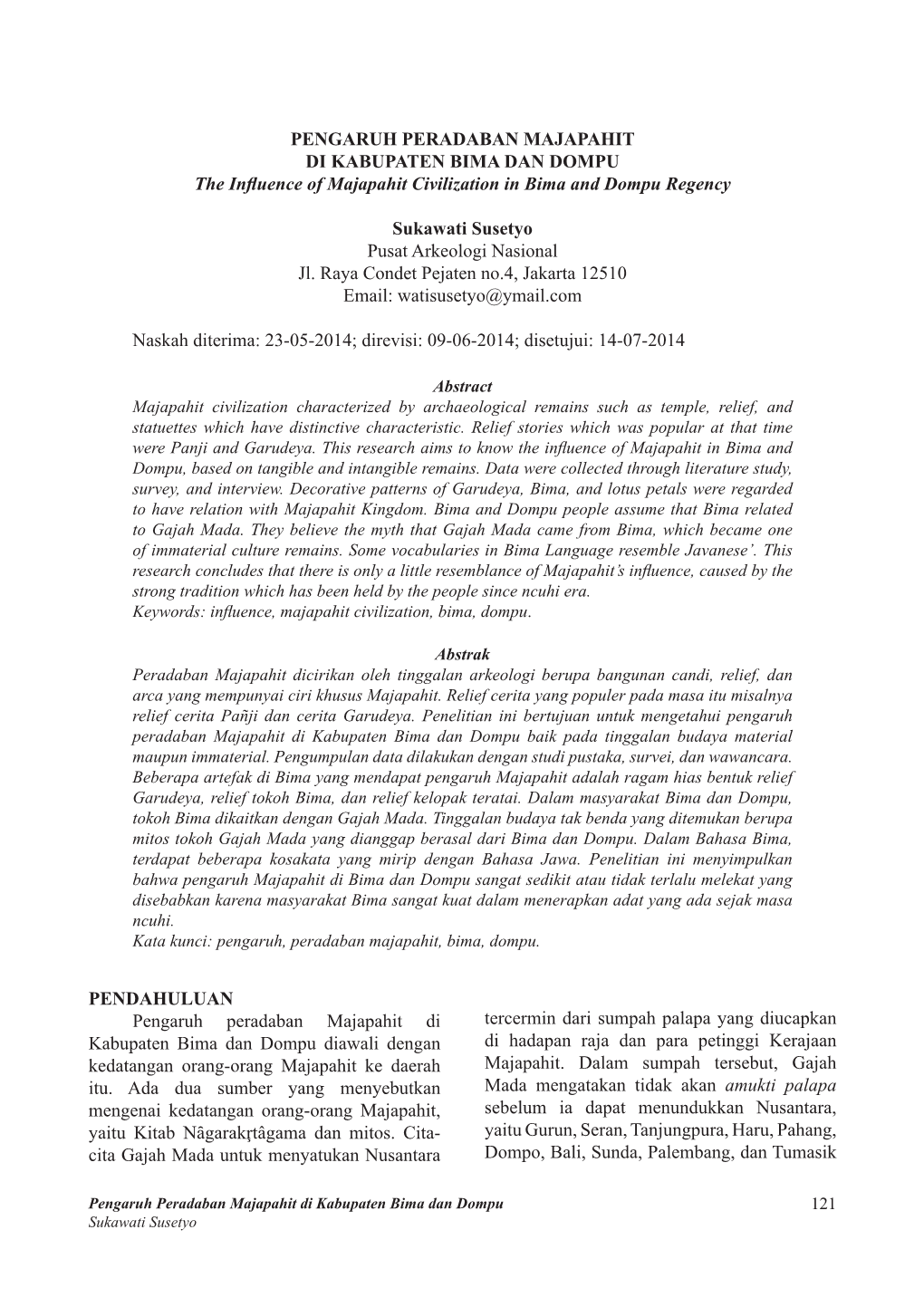 PENGARUH PERADABAN MAJAPAHIT DI KABUPATEN BIMA DAN DOMPU the Influence of Majapahit Civilization in Bima and Dompu Regency