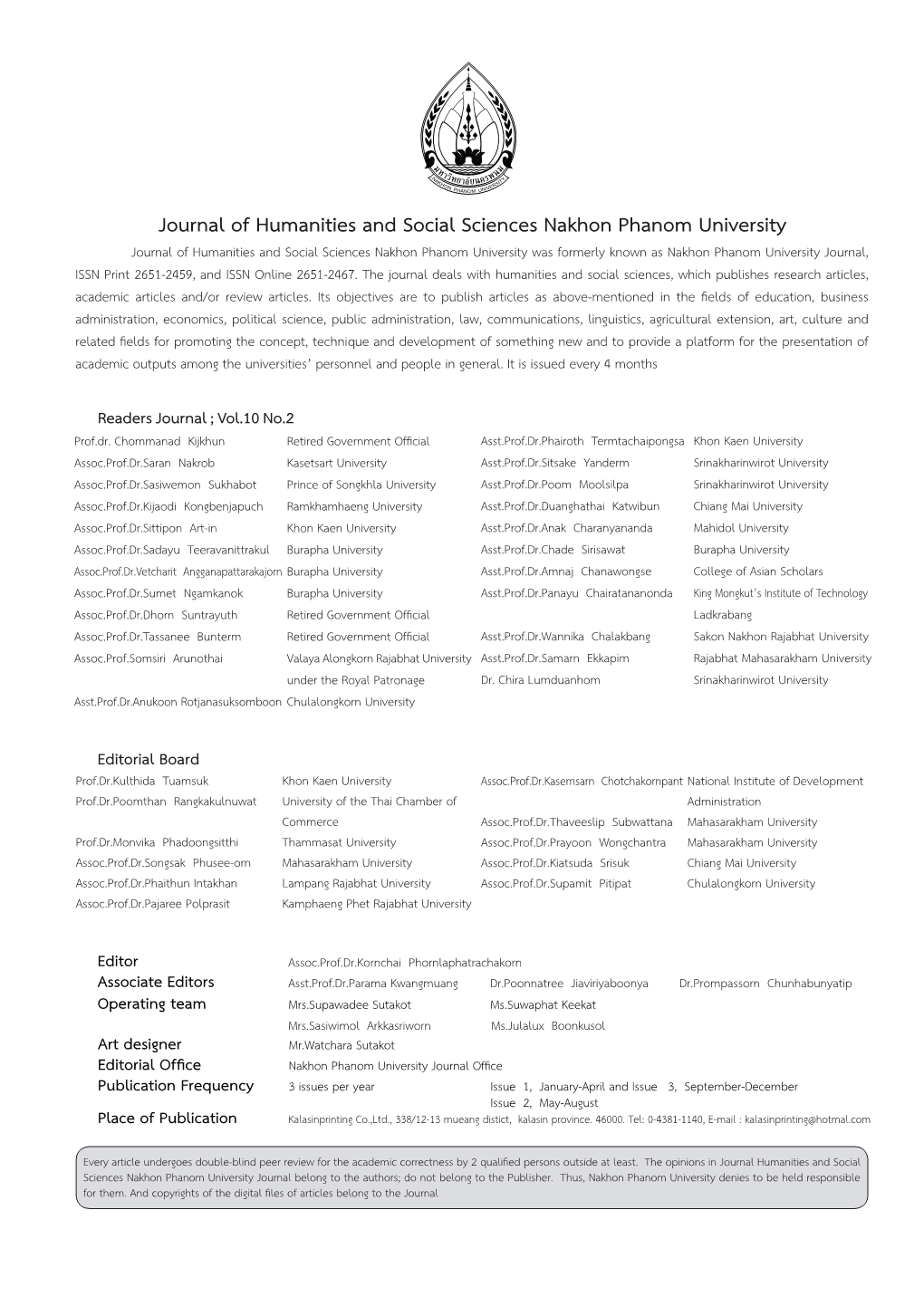 Journal of Humanities and Social Sciences Nakhon Phanom University Was Formerly Known As Nakhon Phanom University Journal, Politicalreviewreview Articles
