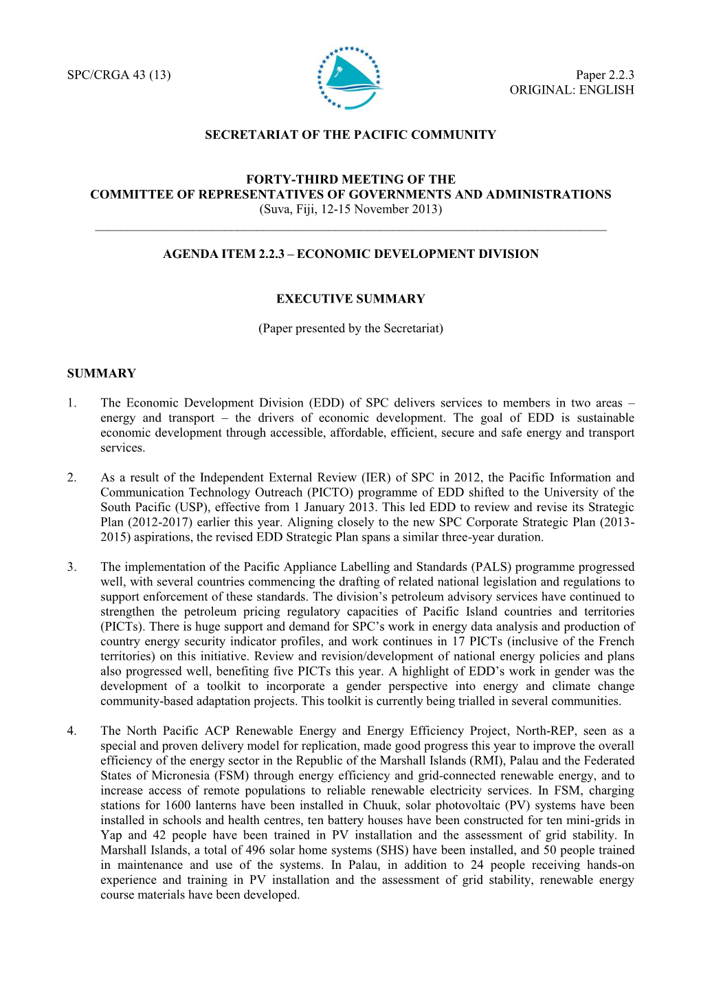 SPC/CRGA 43 (13) Paper 2.2.3 ORIGINAL: ENGLISH