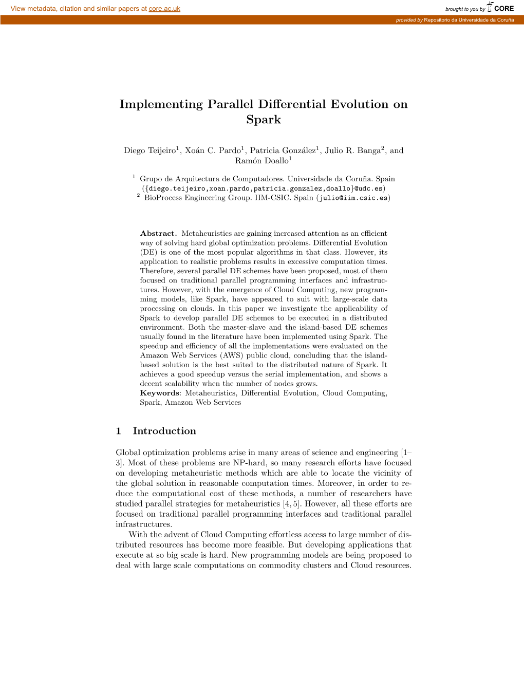Implementing Parallel Differential Evolution on Spark
