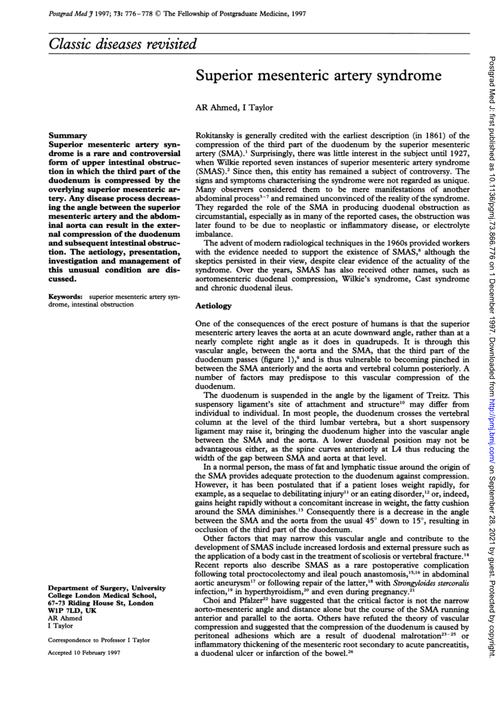 Superior Mesenteric Artery Syndrome