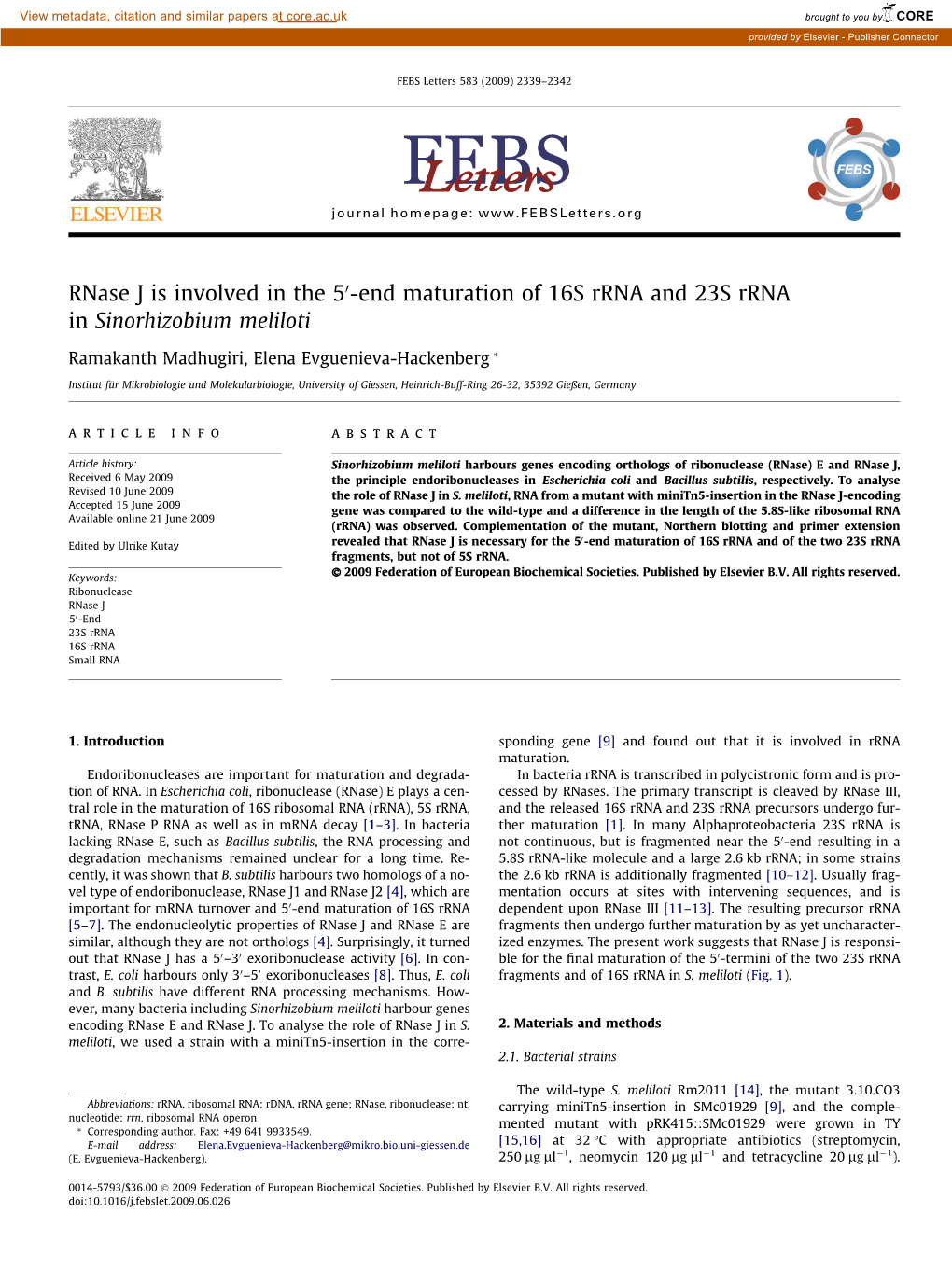 End Maturation of 16S Rrna and 23S Rrna in Sinorhizobium Meliloti