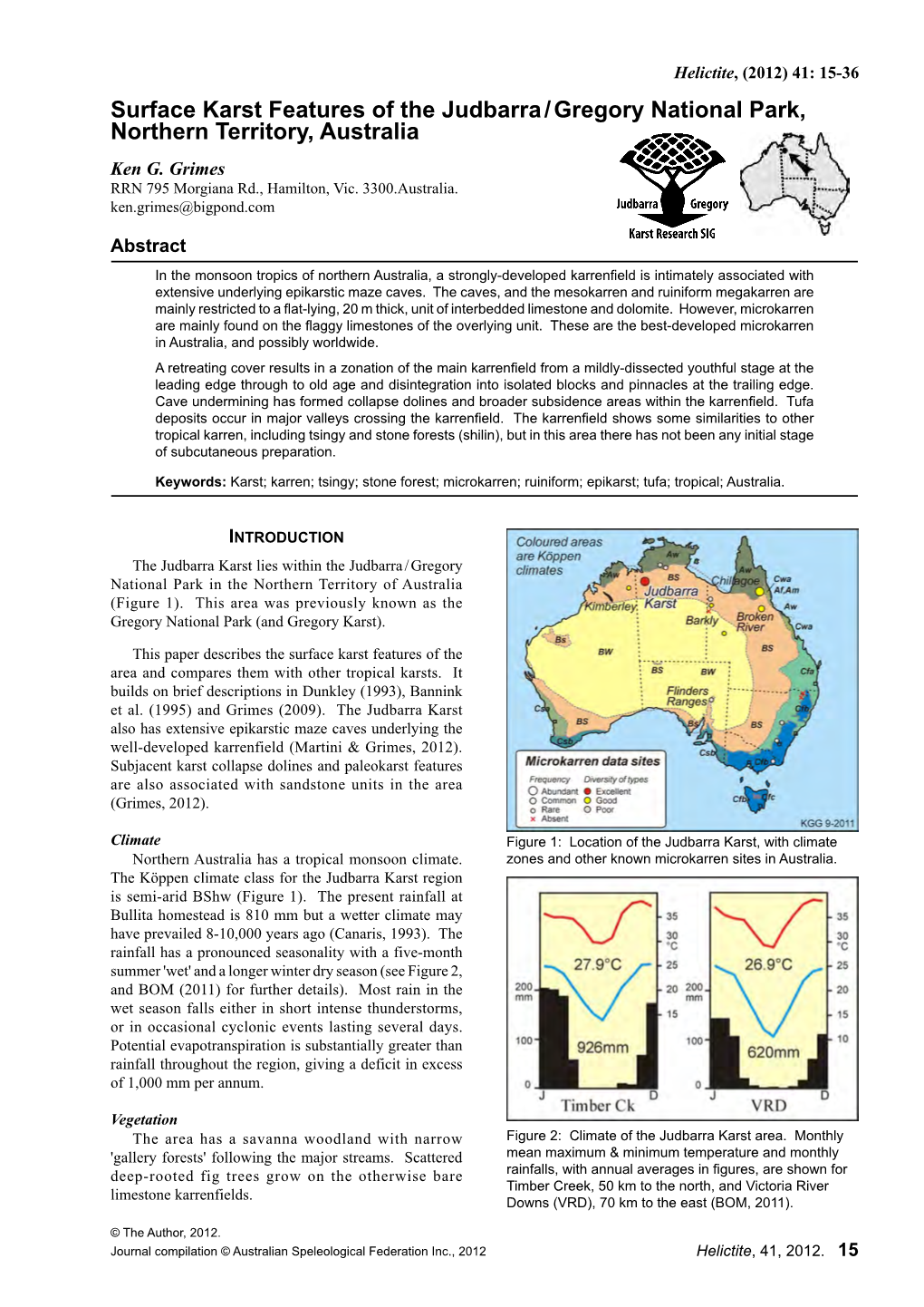 Surface Karst Features of the Judbarra/Gregory National Park, Northern