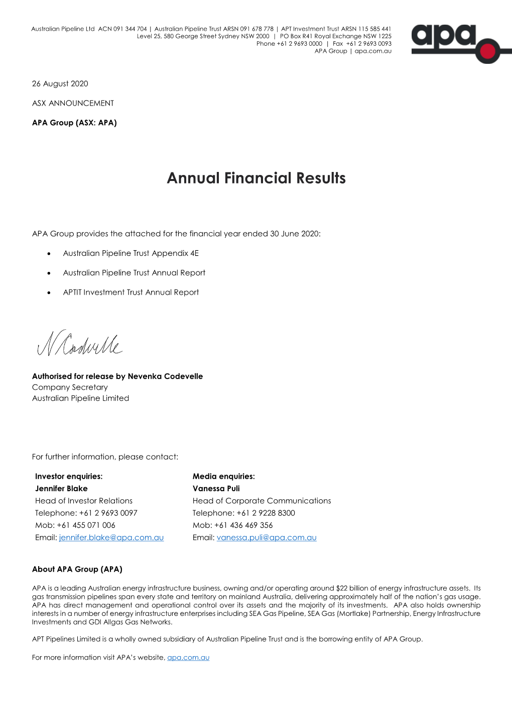 Annual Financial Results