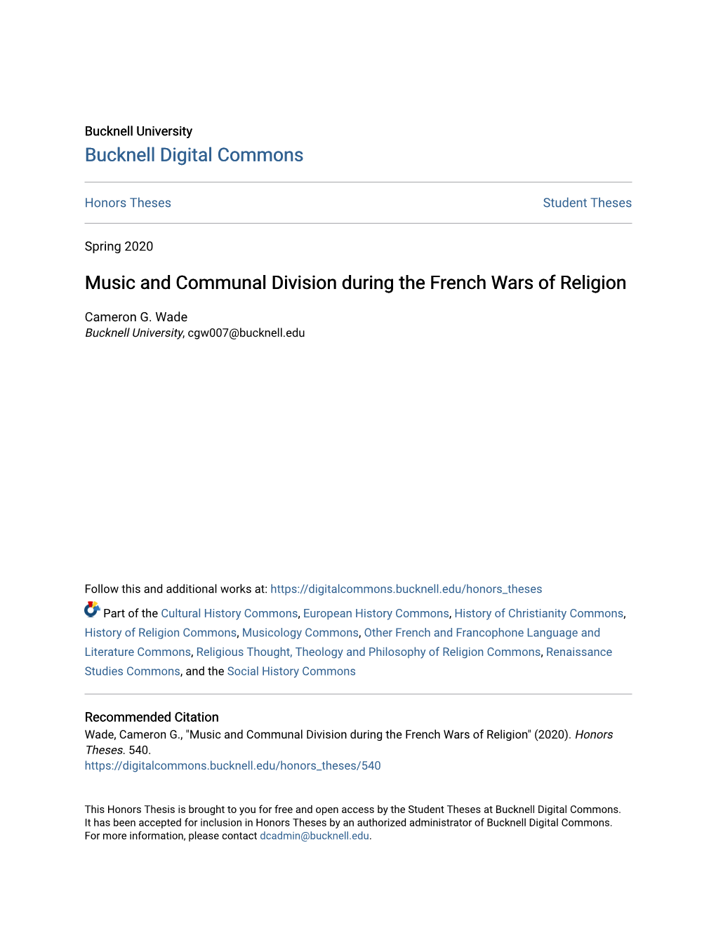 Music and Communal Division During the French Wars of Religion