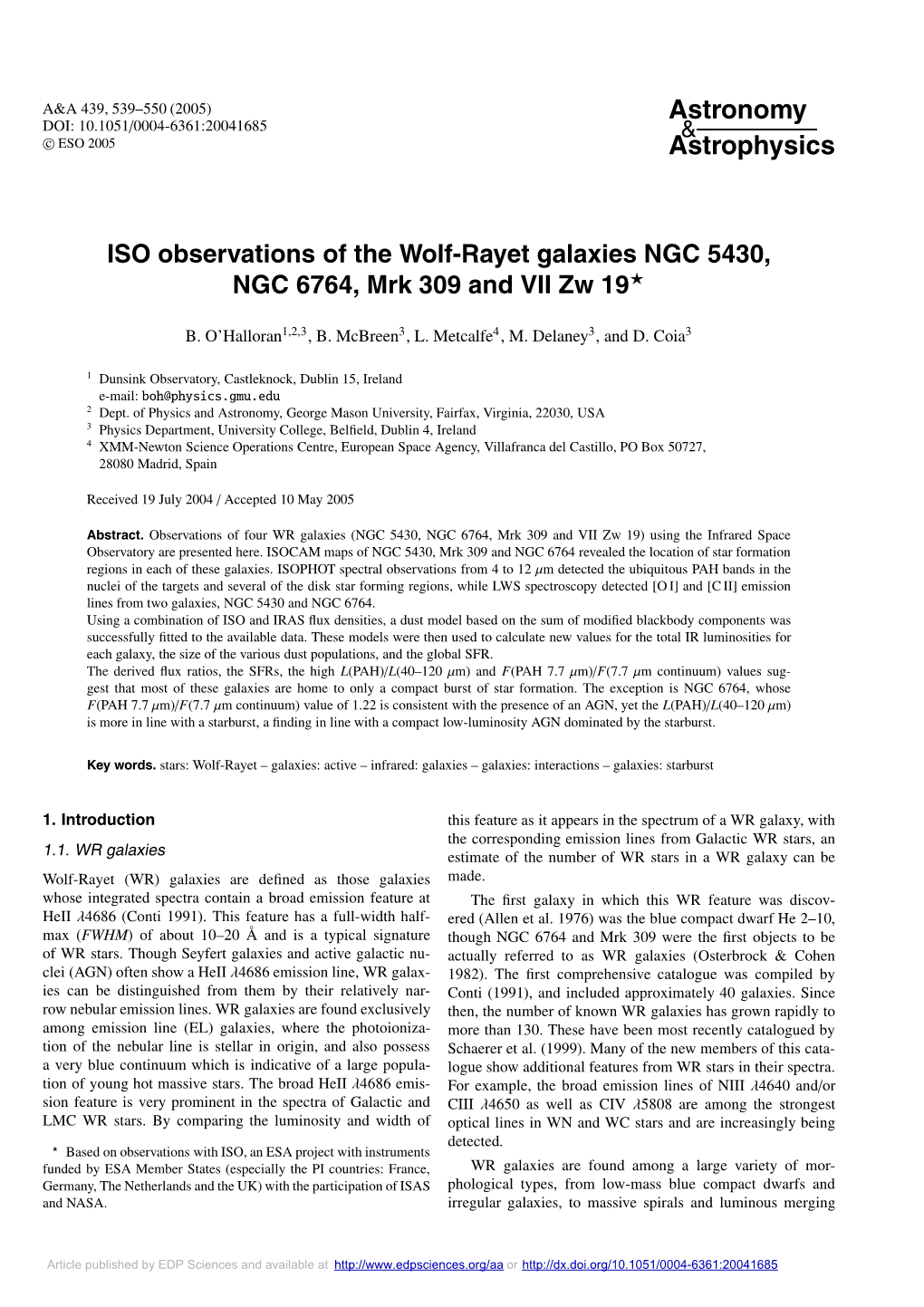 ISO Observations of the Wolf-Rayet Galaxies NGC 5430, NGC 6764, Mrk 309 and VII Zw 19