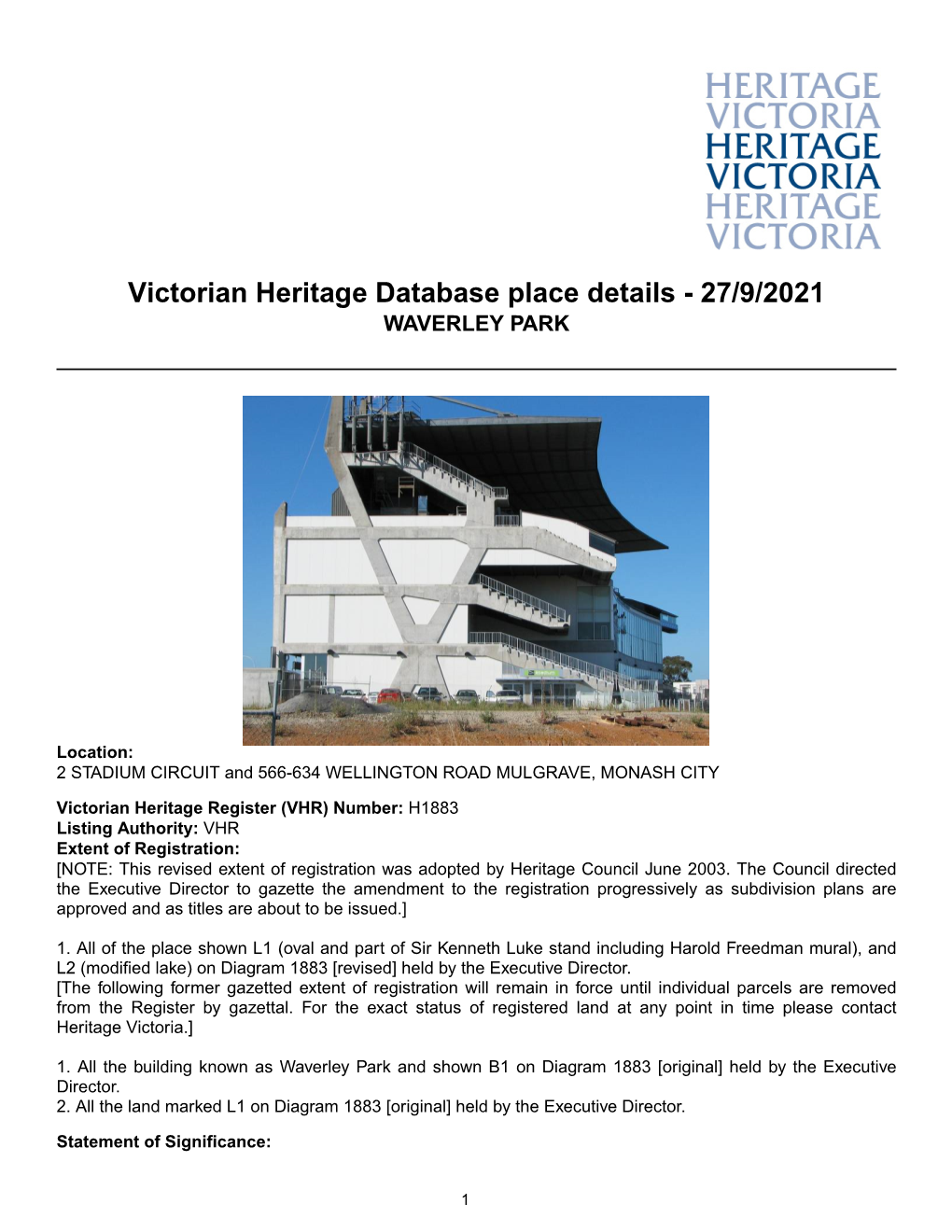 Victorian Heritage Database Place Details - 27/9/2021 WAVERLEY PARK
