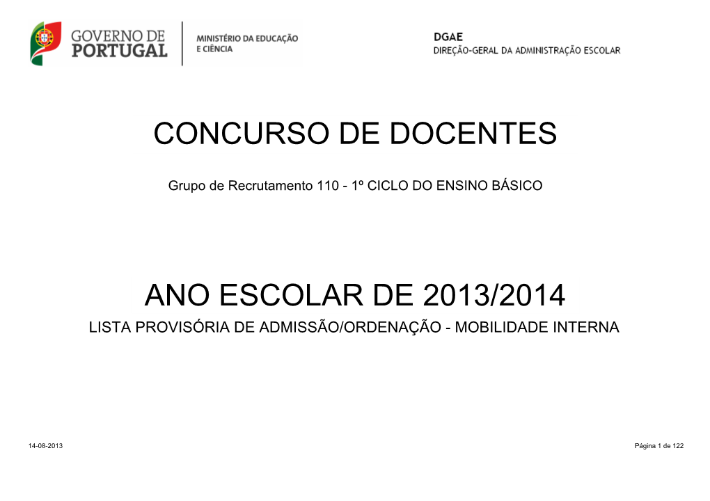 Concurso De Docentes Ano Escolar De 2013/2014