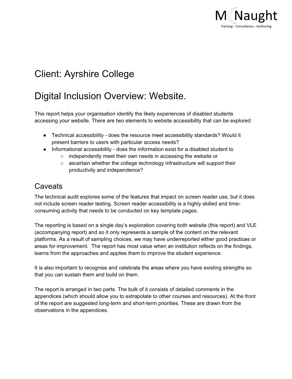 Client: Ayrshire College Digital Inclusion Overview: Website