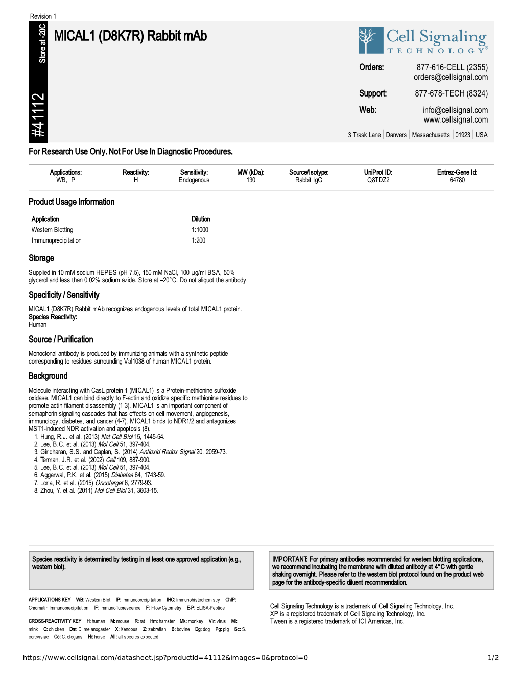 41112 MICAL1 (D8K7R) Rabbit Mab