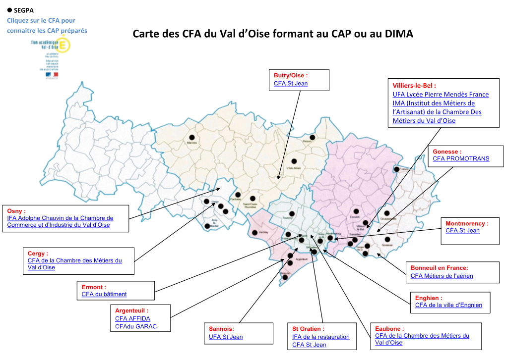 Carte Des CFA Du Val D'oise Formant Au CAP Ou Au DIMA