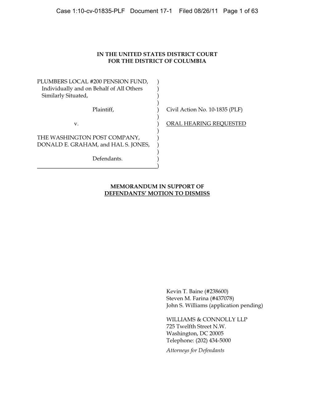 Case 1:10-Cv-01835-PLF Document 17-1 Filed 08/26/11 Page 1 of 63