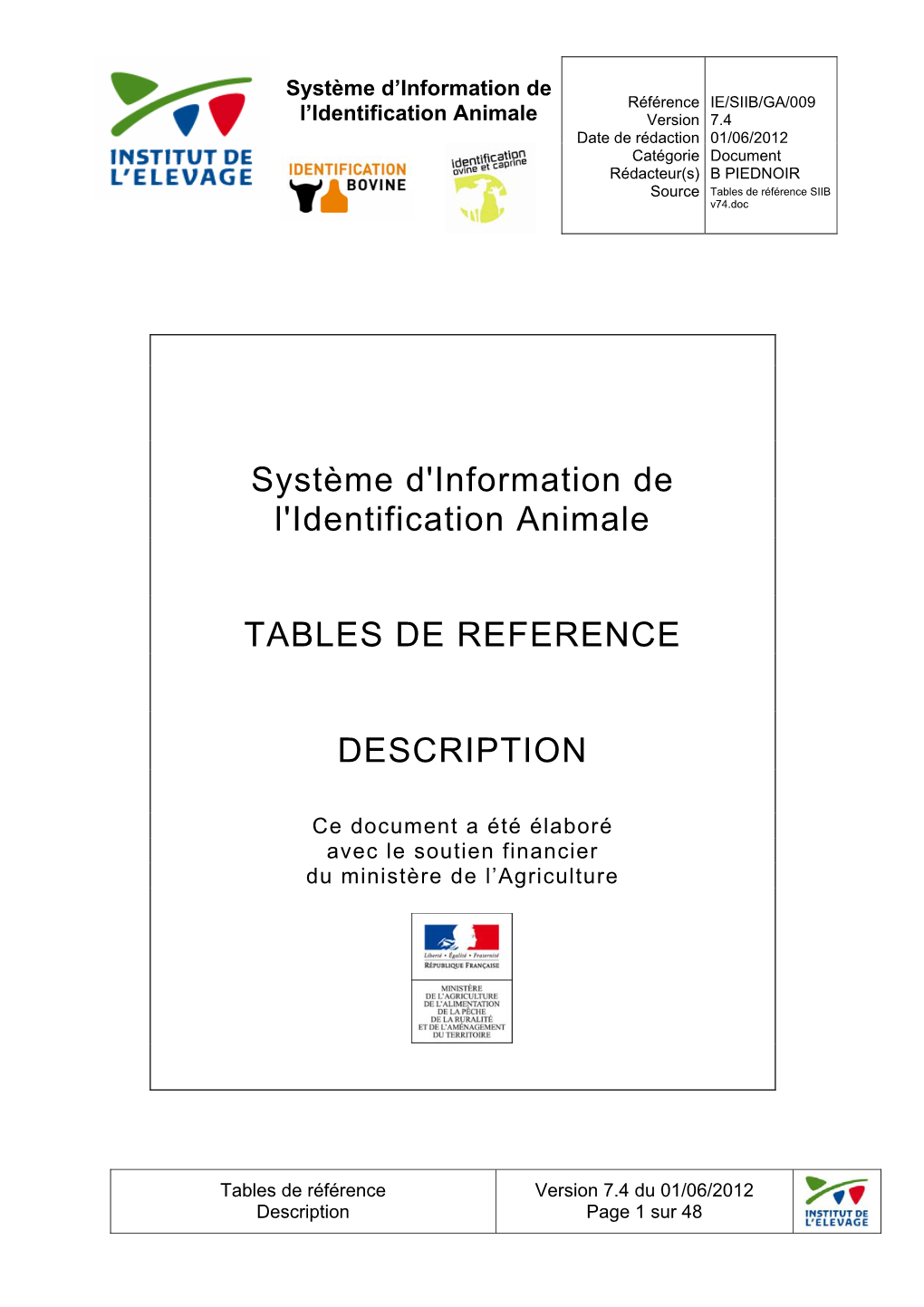 Système D'information De L'identification Animale TABLES DE