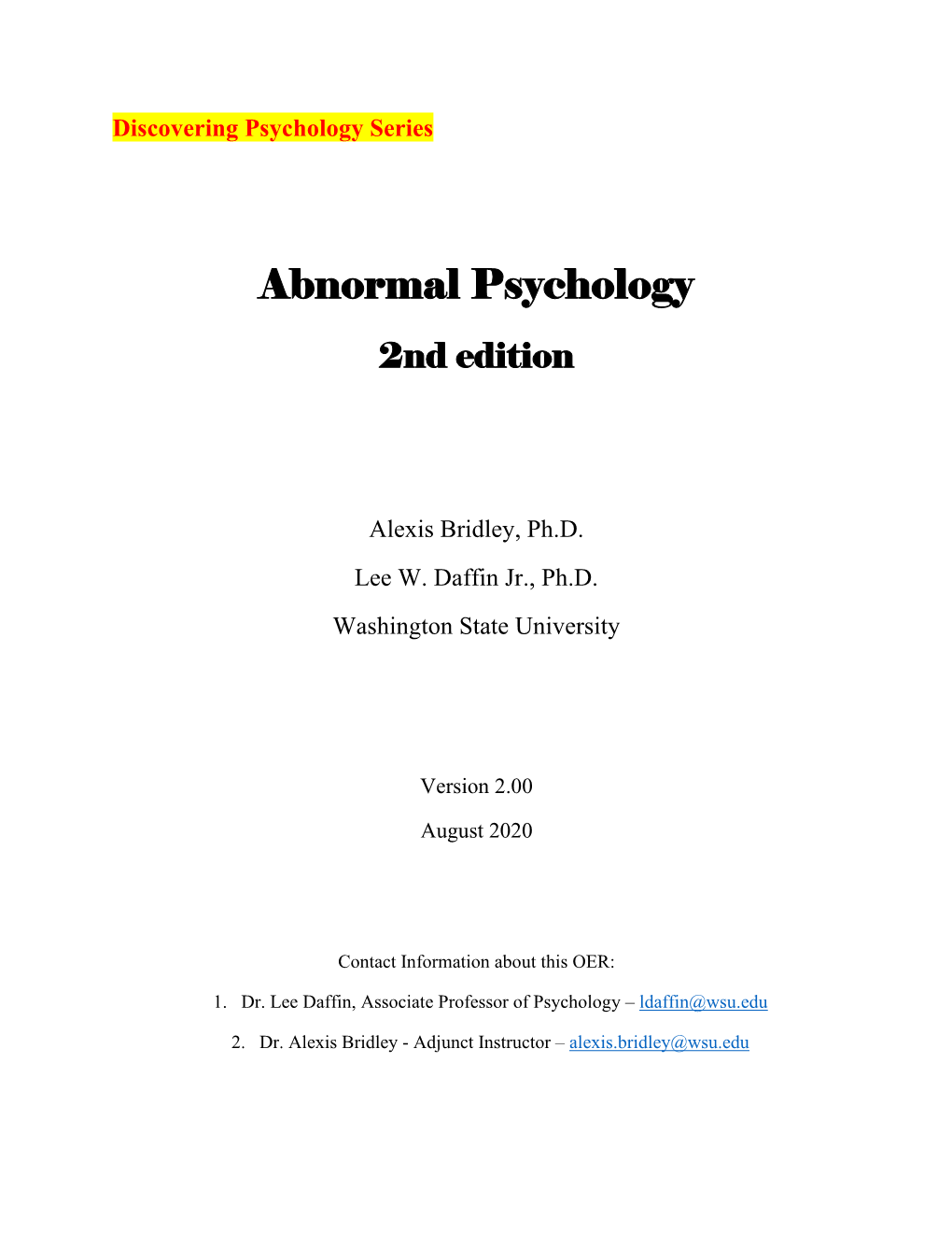 Abnormal Psychology 2Nd Edition