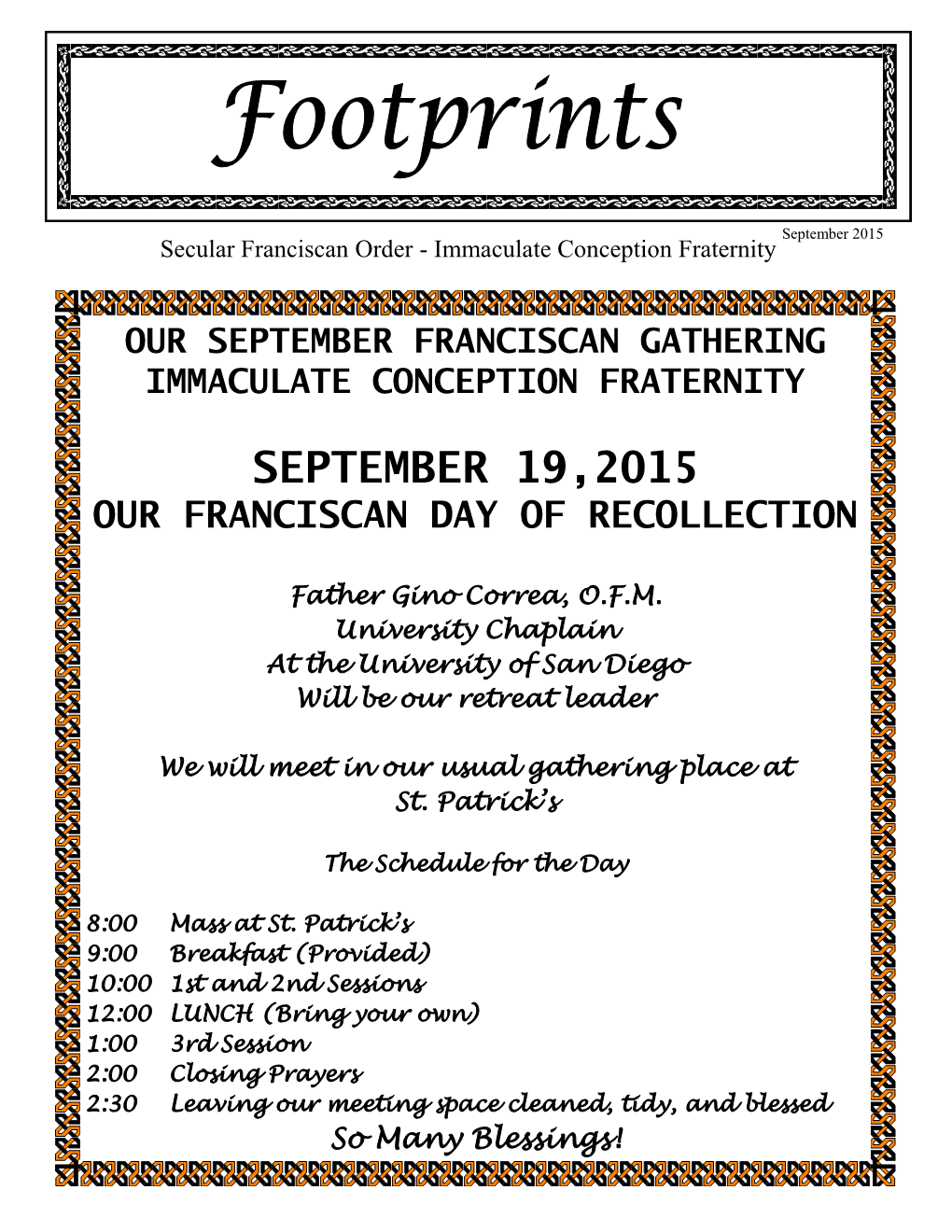 September 19,2015 Our Franciscan Day of Recollection