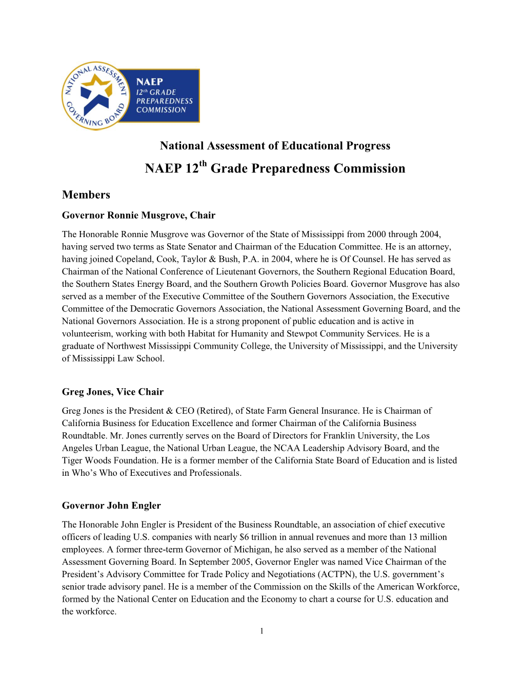 Tab 6 NAEP 12Th Grade Preparedness Commission