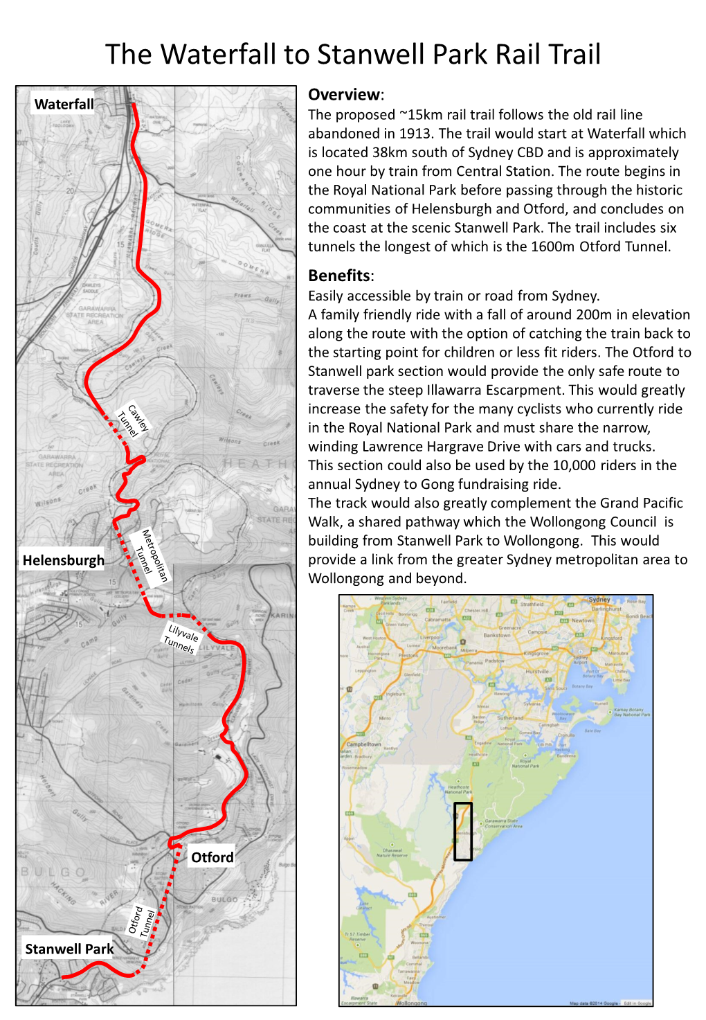 The Waterfall to Stanwell Park Rail Trail Overview: Waterfall the Proposed ~15Km Rail Trail Follows the Old Rail Line Abandoned in 1913