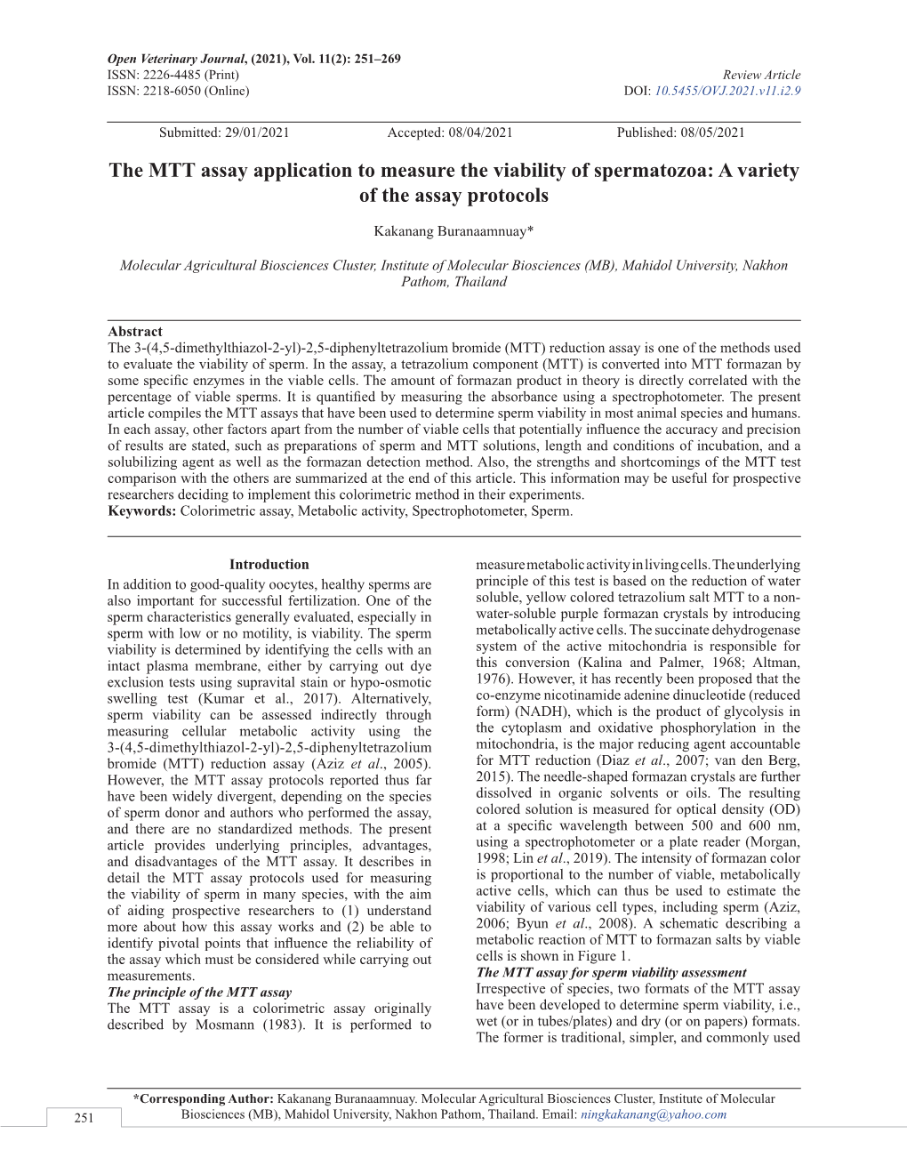 The MTT Assay Application to Measure the Viability of Spermatozoa: a Variety of the Assay Protocols