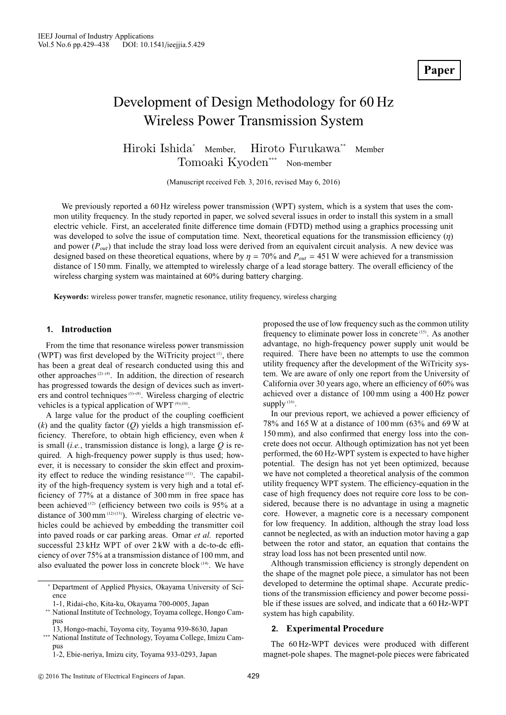 Development of Design Methodology for 60Hz Wireless Power