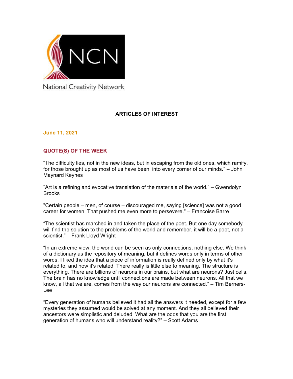 NCN Articles of Interest | June 11, 2021