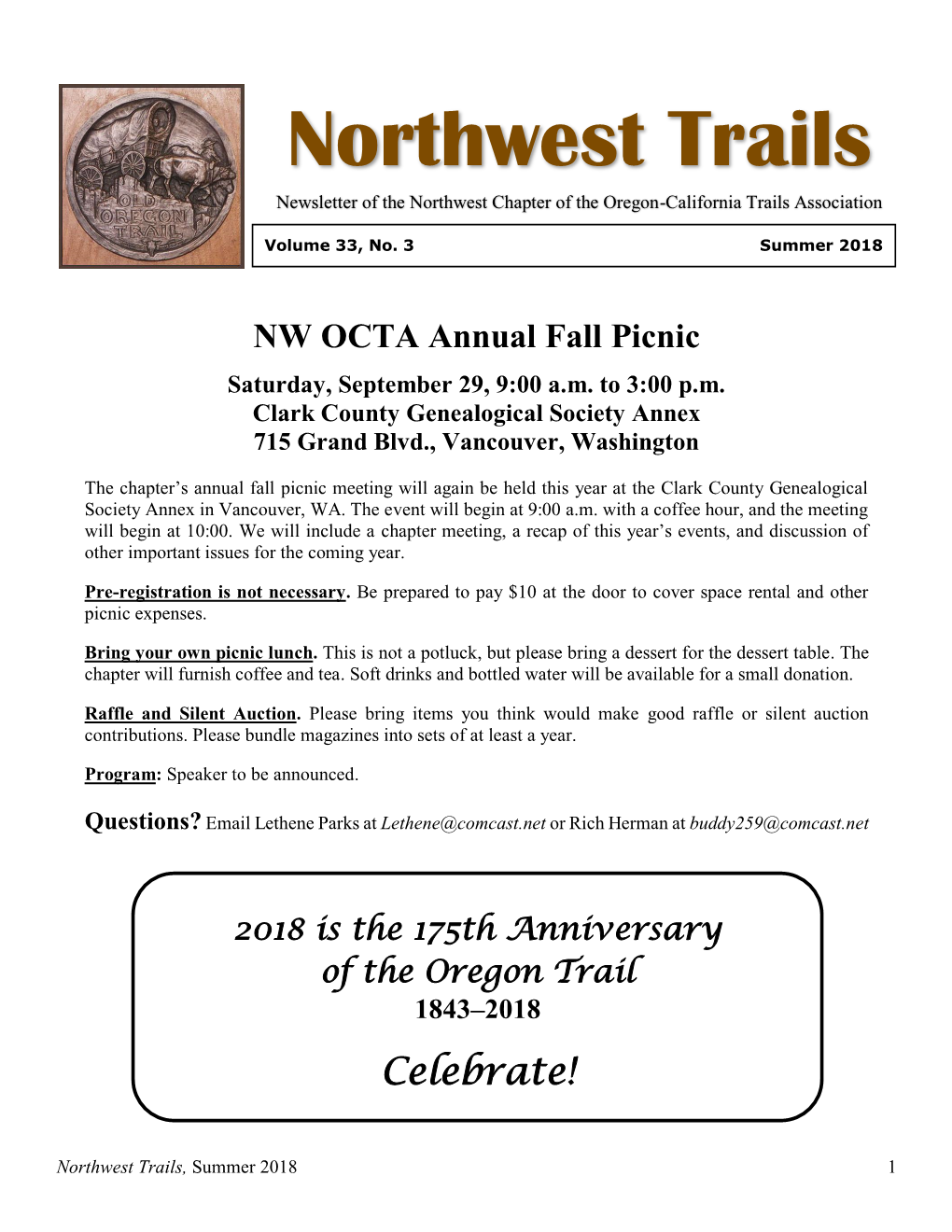 Northwest Trails Newsletter of the Northwest Chapter of the Oregon-California Trails Association