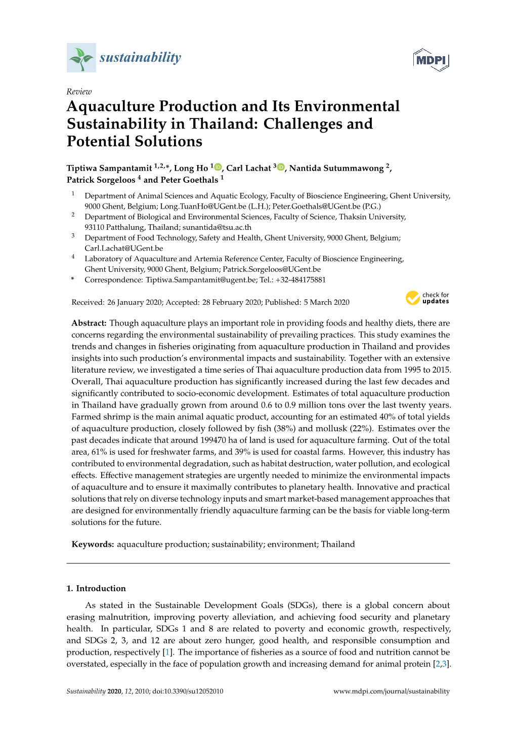 Aquaculture Production and Its Environmental Sustainability in Thailand: Challenges and Potential Solutions