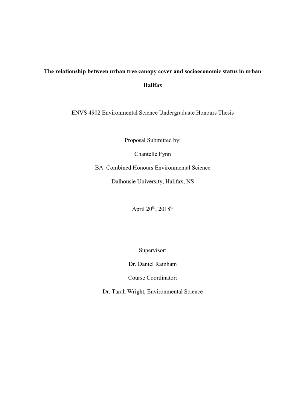 The Relationship Between Urban Tree Canopy Cover and Socioeconomic Status in Urban