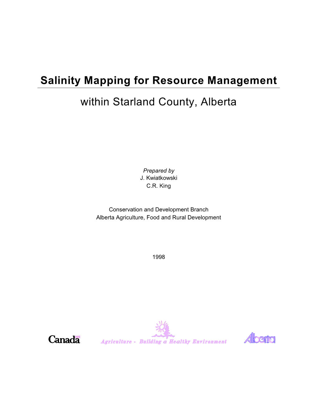 Salinity Mapping for Resource Management Within Starland County, Alberta