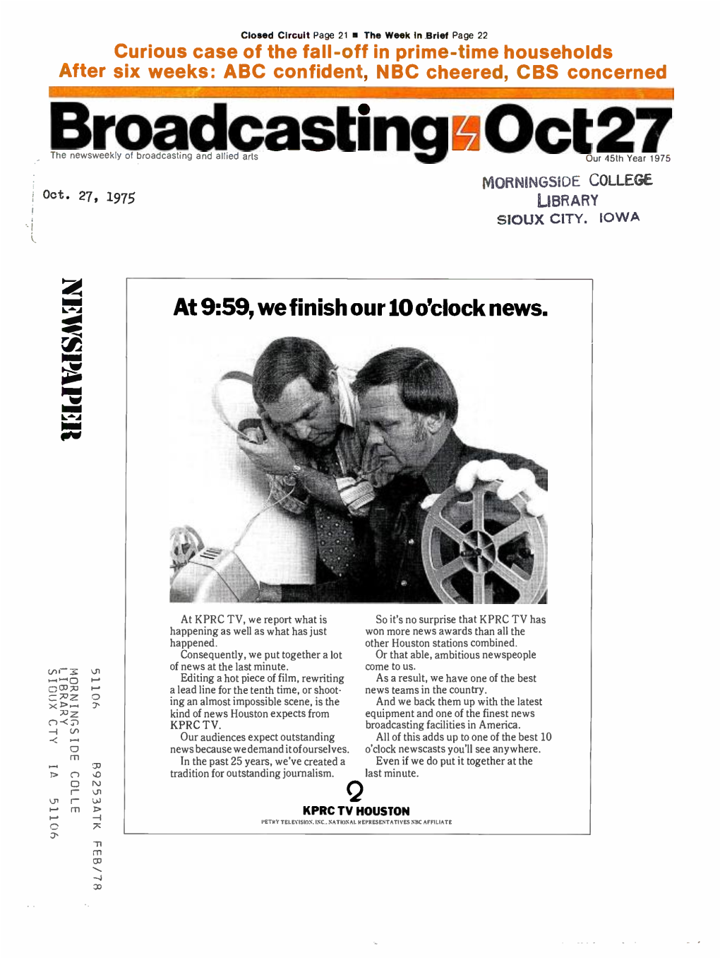 Broadcastingof Broadcasting and Allied Arts C Our 45Th Year 1975 MORNING59DE COLLEGE Oct