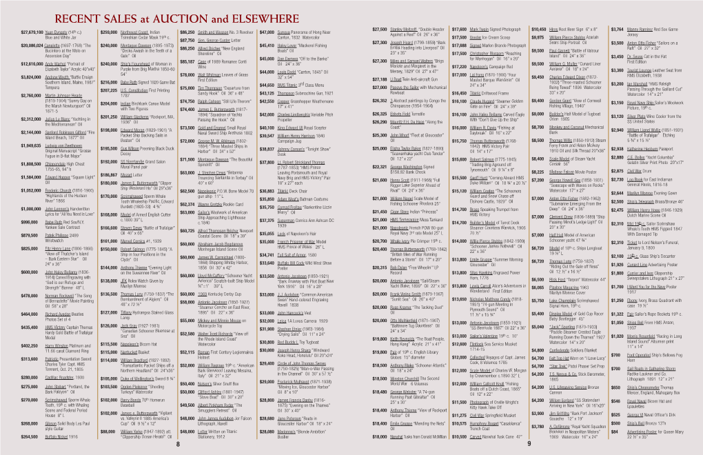 RECENT SALES at AUCTION and ELSEWHERE