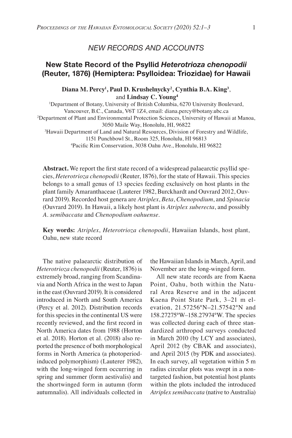 NEW RECORDS and ACCOUNTS New State Record of the Psyllid