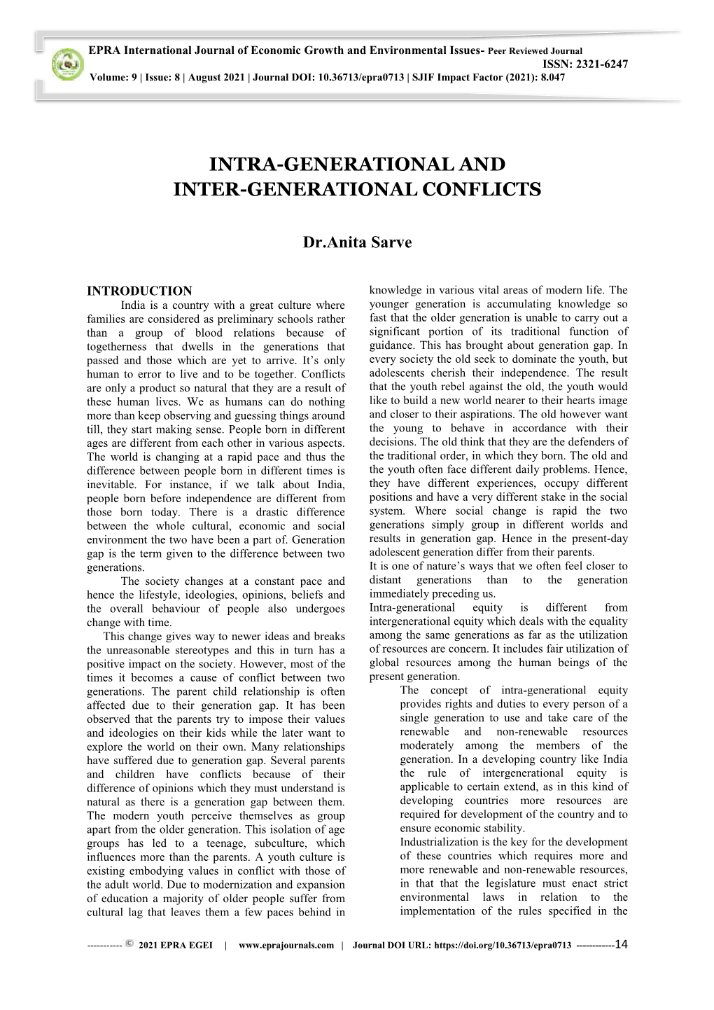 Intra-Generational and Inter-Generational Conflicts