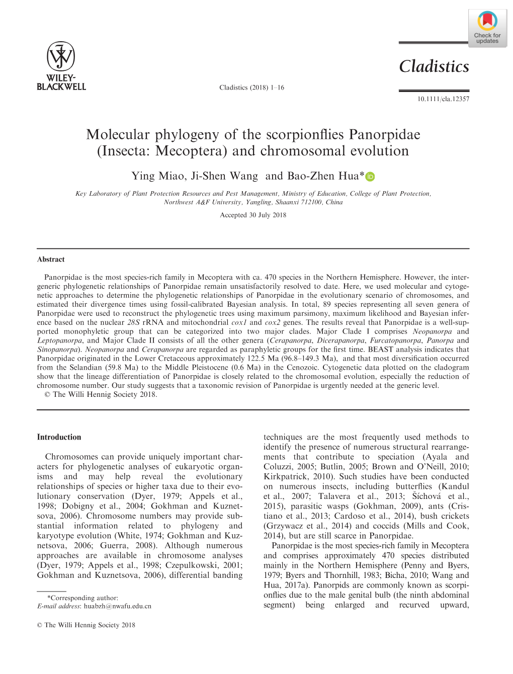 Molecular Phylogeny of the Scorpionflies Panorpidae