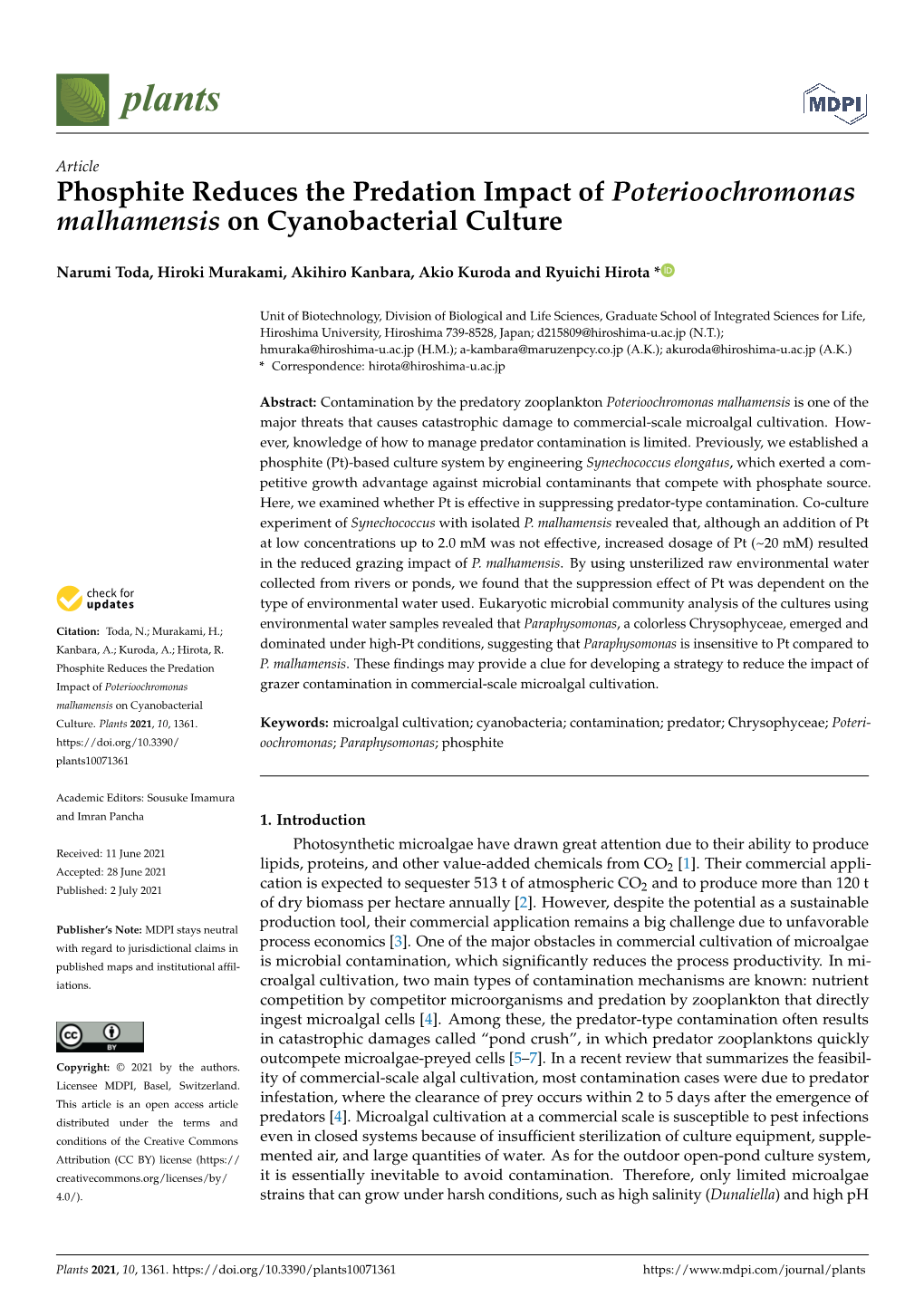 Phosphite Reduces the Predation Impact of Poterioochromonas Malhamensis on Cyanobacterial Culture