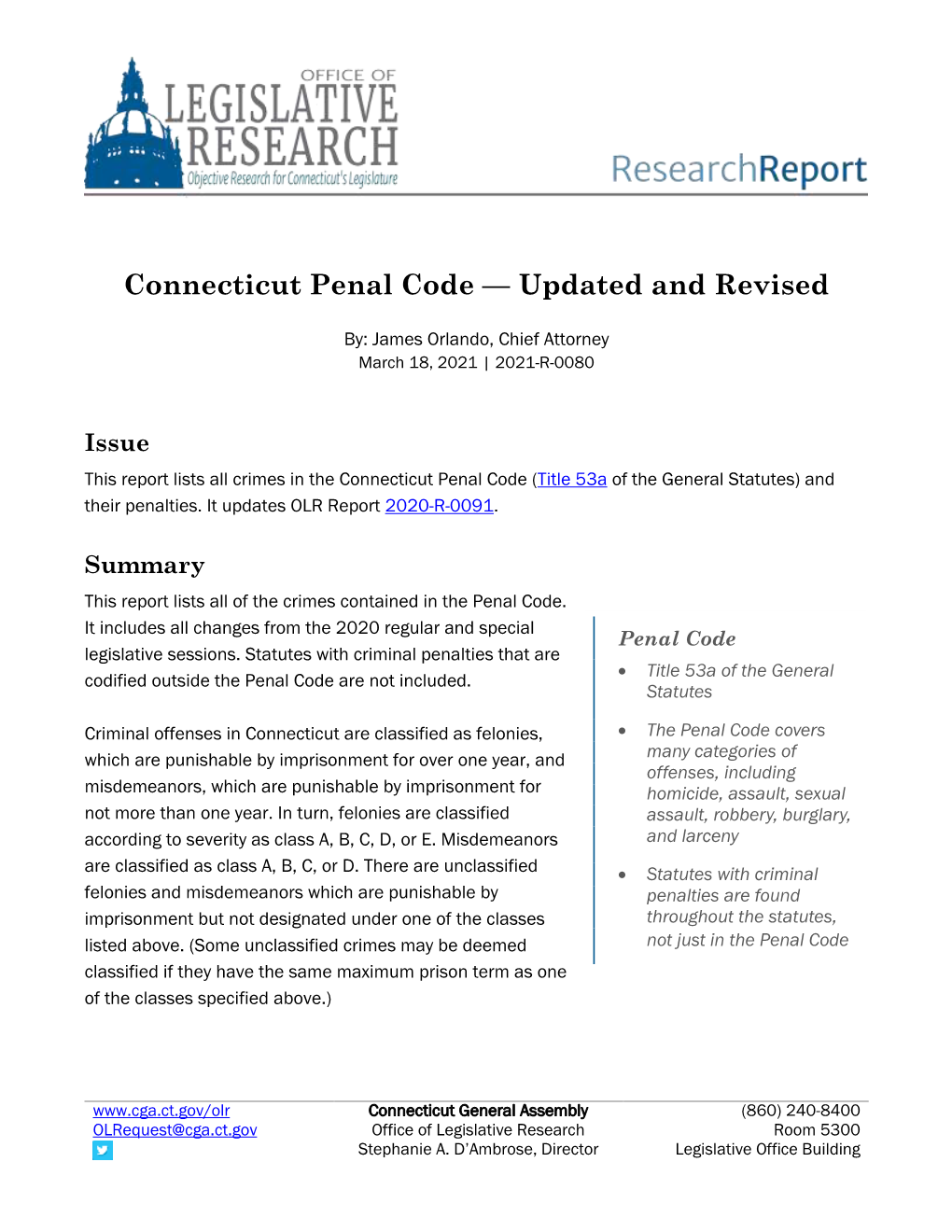Connecticut Penal Code — Updated and Revised