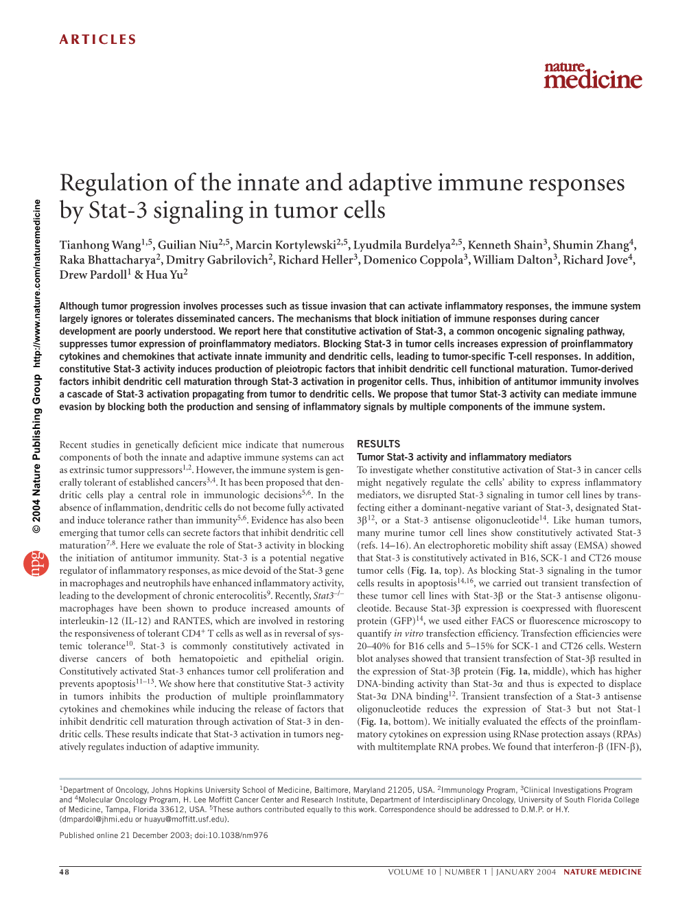 Regulation of the Innate and Adaptive Immune Responses by Stat-3 Signaling in Tumor Cells