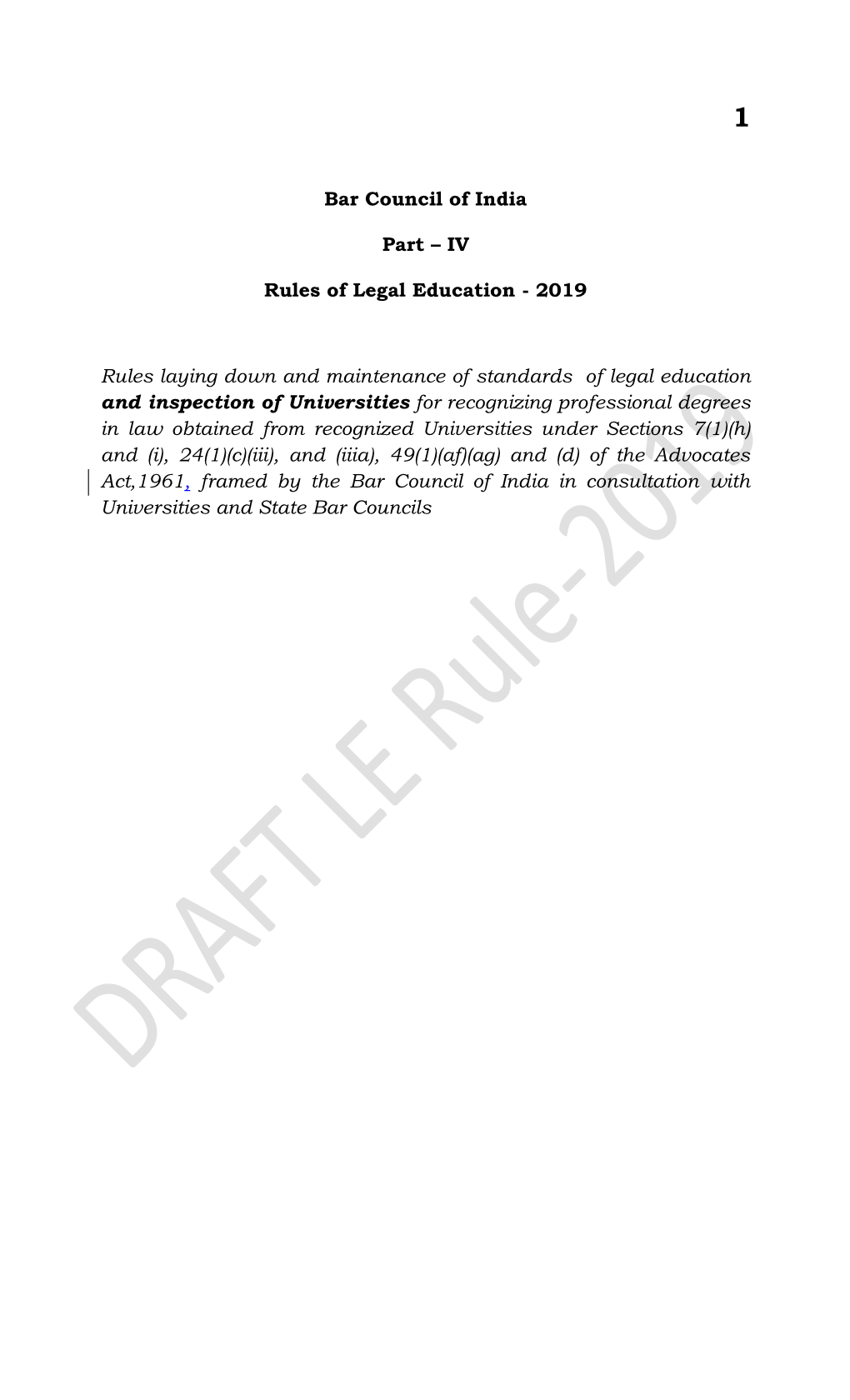 Bar Council of India Part – IV Rules of Legal Education