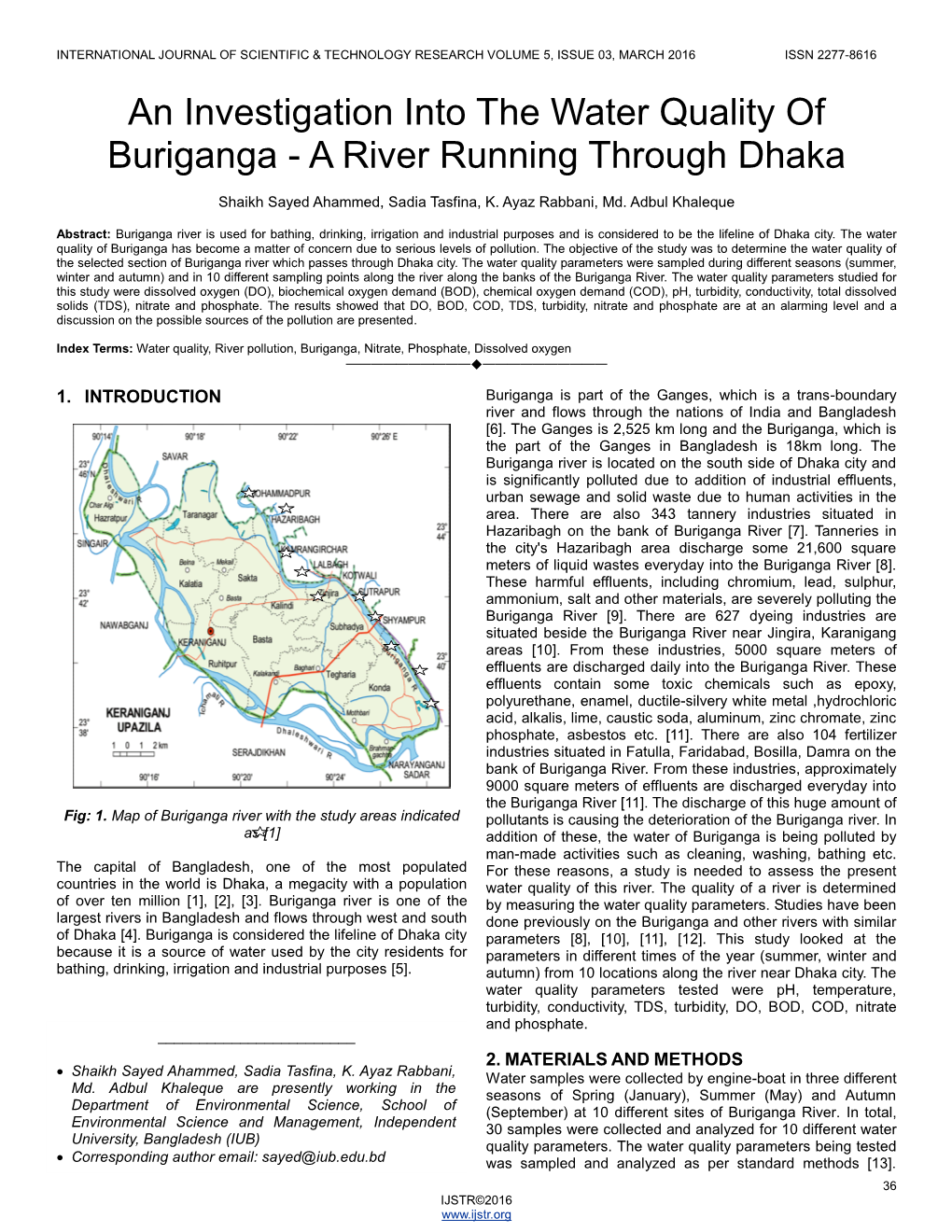 An Investigation Into the Water Quality of Buriganga - a River Running Through Dhaka