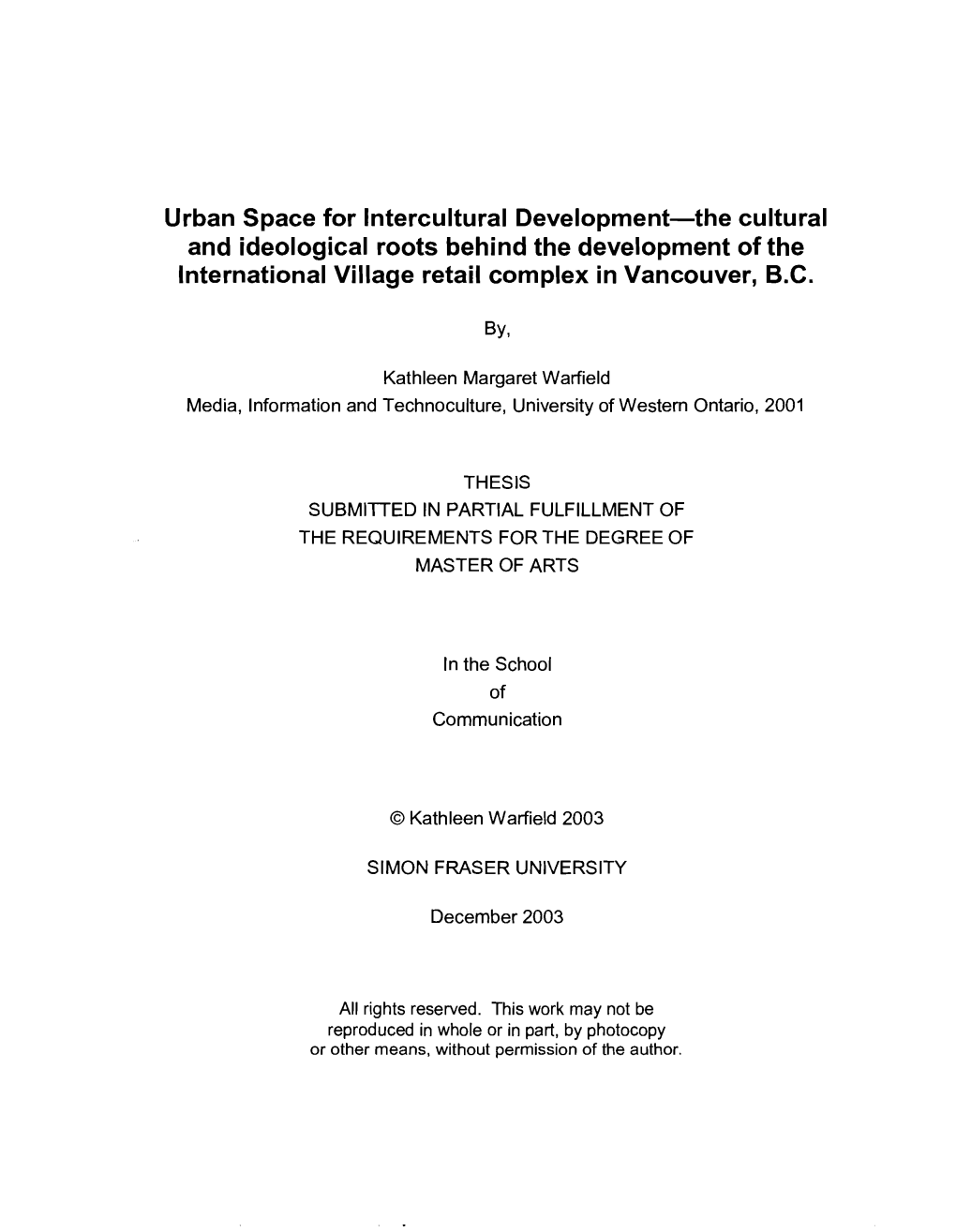 Urban Space for Intercultural Development : the Cultural And