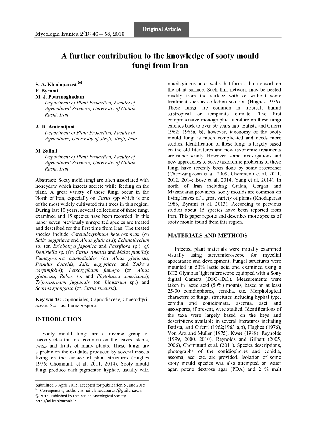 A Further Contribution to the Knowledge of Sooty Mould Fungi from Iran