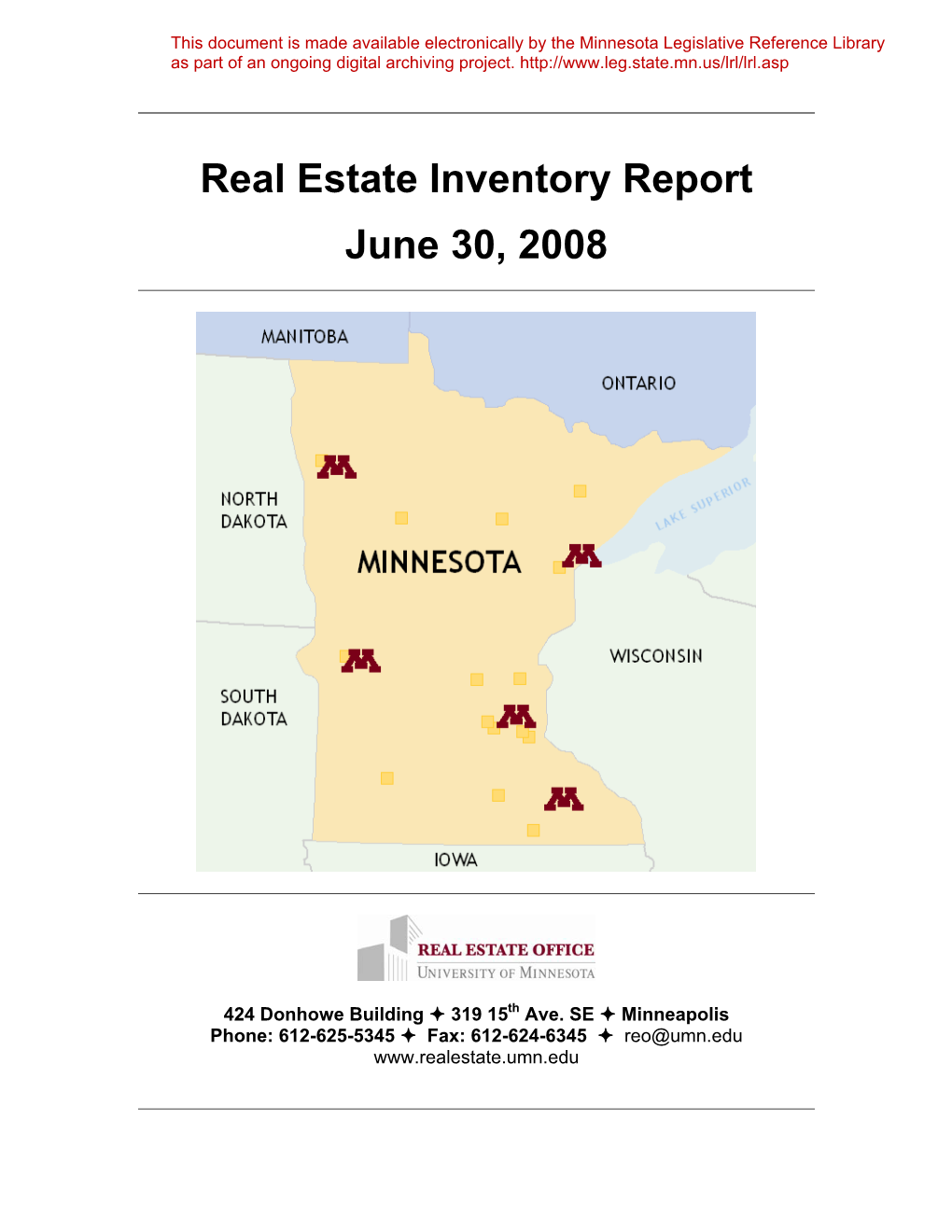 Real Estate Inventory Report June 30, 2008