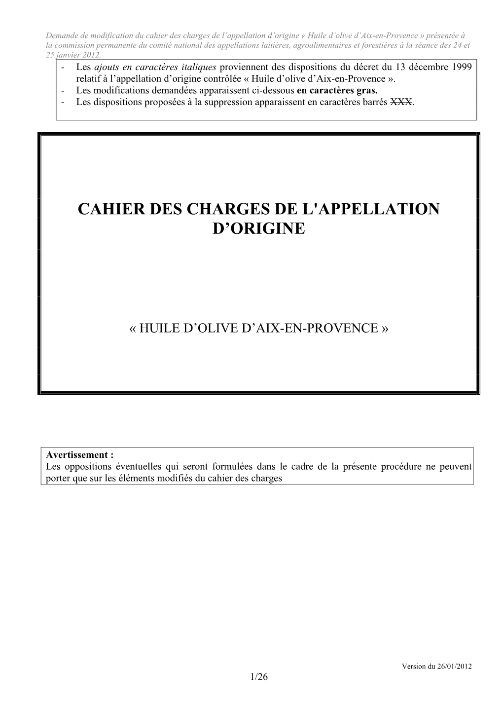 Cahier Des Charges Aop Huile D'olive De Provence