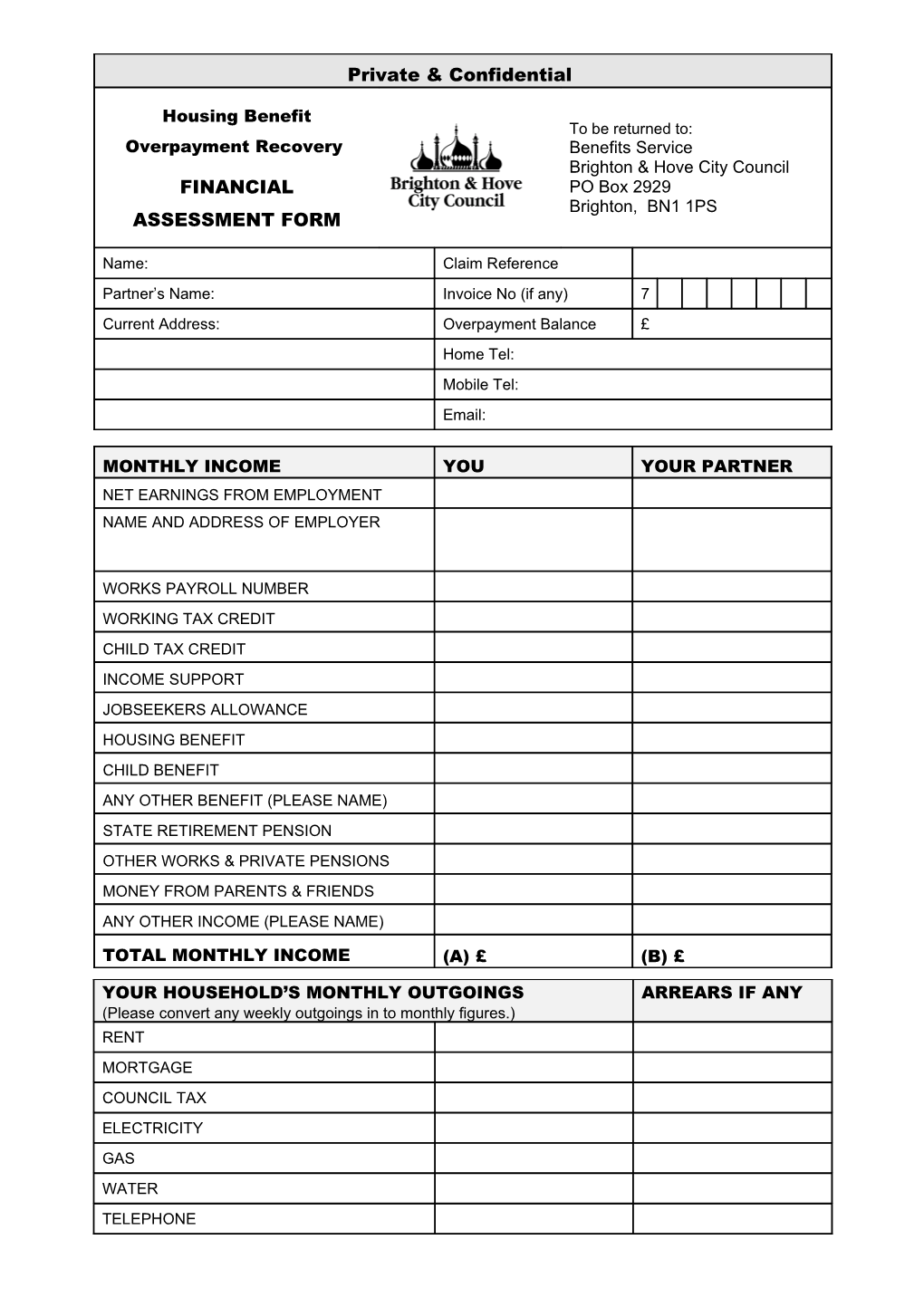 EDM Team Ref: HB FAF Financial Assessment Form Comptd