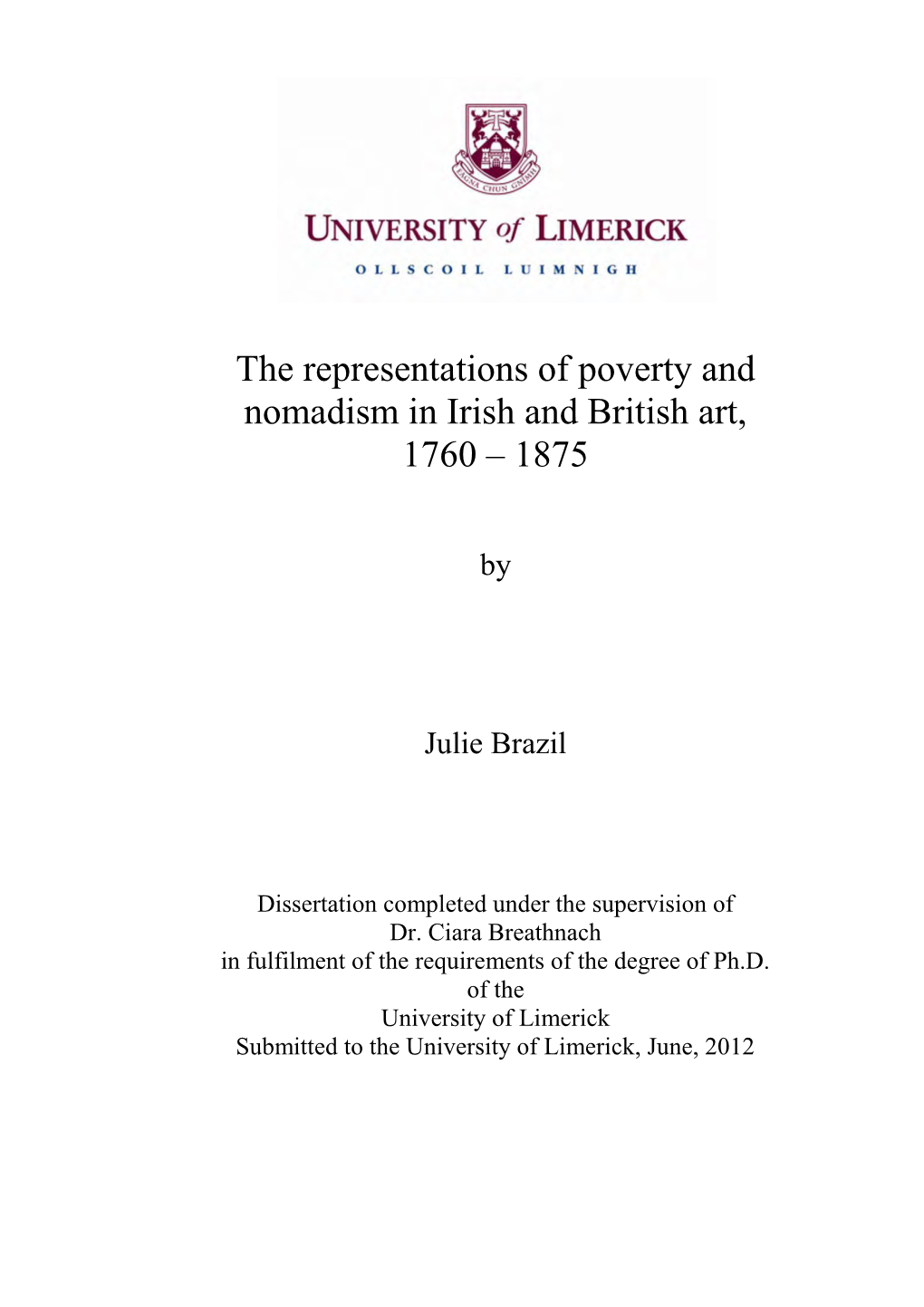 The Representations of Poverty and Nomadism in Irish and British Art, 1760 – 1875