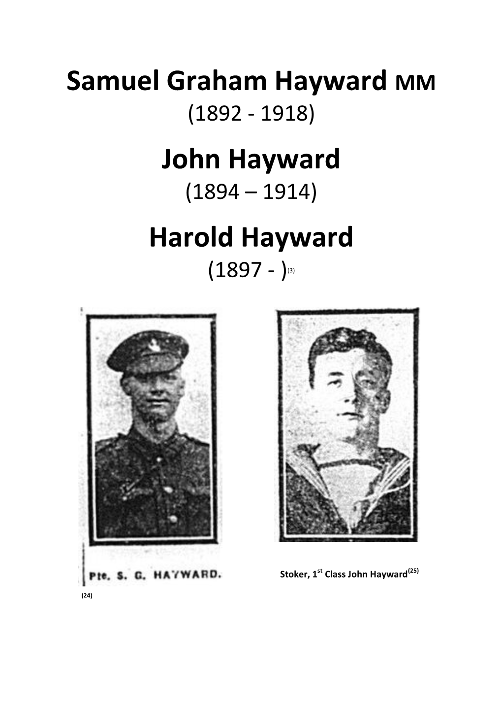 Samuel Graham Hayward MM John Hayward Harold Hayward