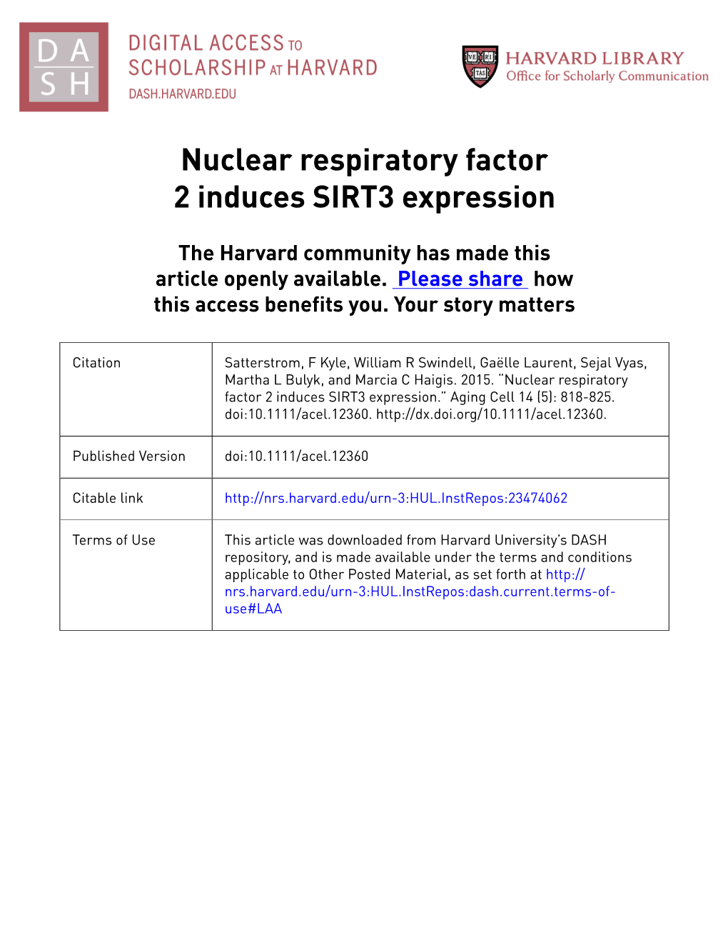 Nuclear Respiratory Factor 2 Induces SIRT3 Expression